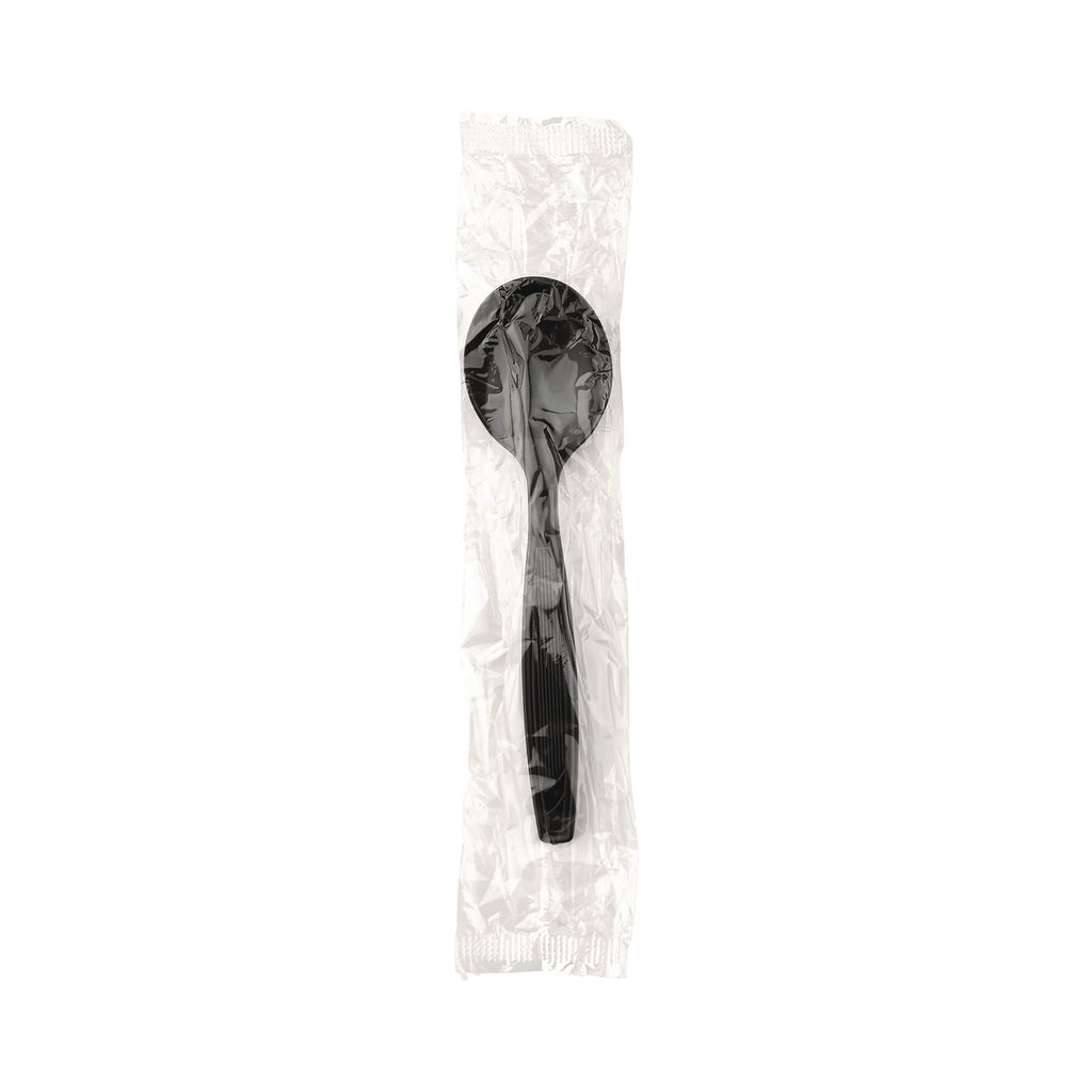 Individually Wrapped Heavyweight Soup Spoons, Polystyrene, Black, 1,000/Carton