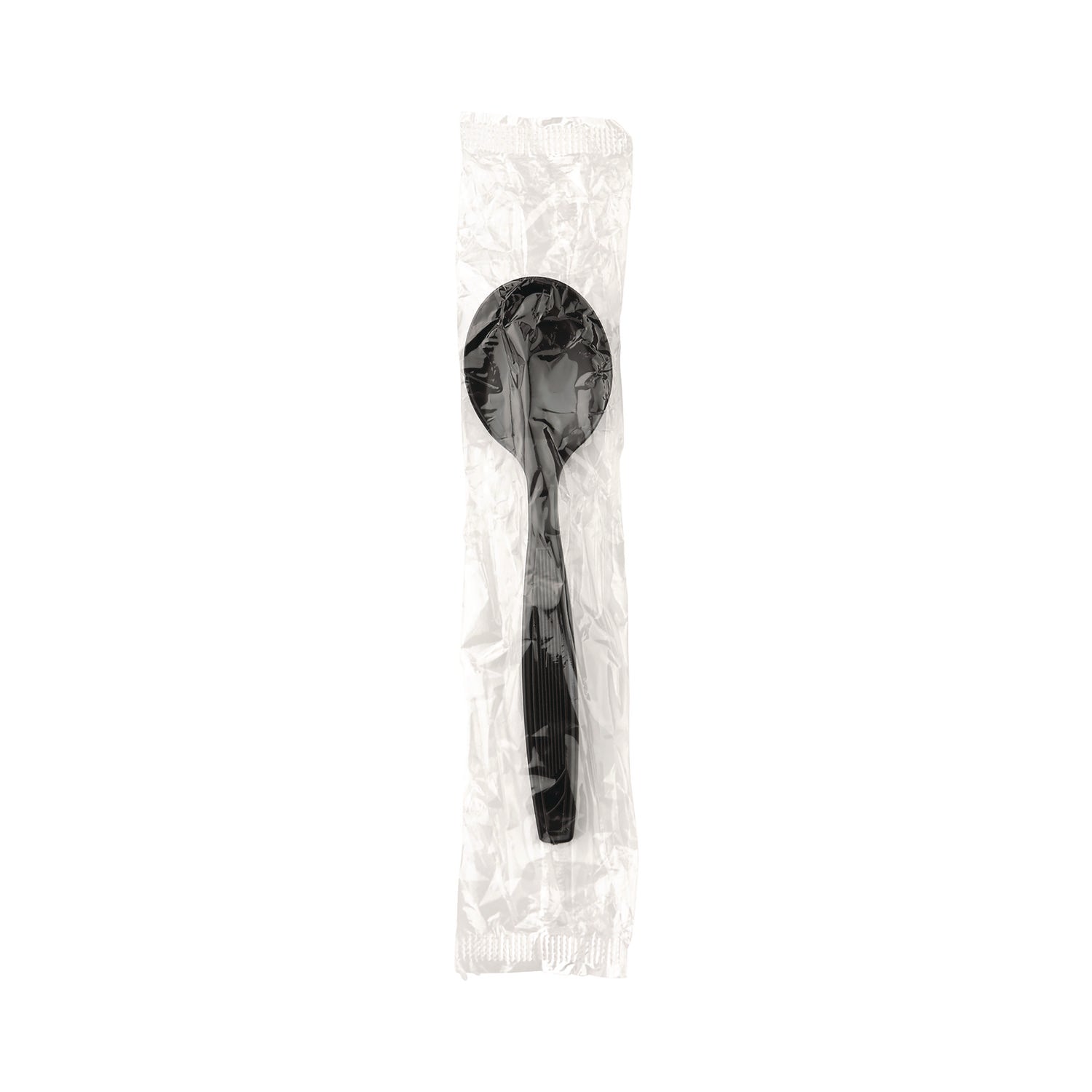 Individually Wrapped Heavyweight Soup Spoons, Polystyrene, Black, 1,000/Carton