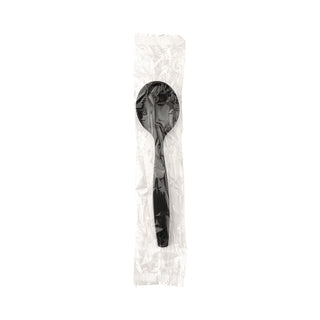 Individually Wrapped Heavyweight Soup Spoons, Polystyrene, Black, 1,000/Carton