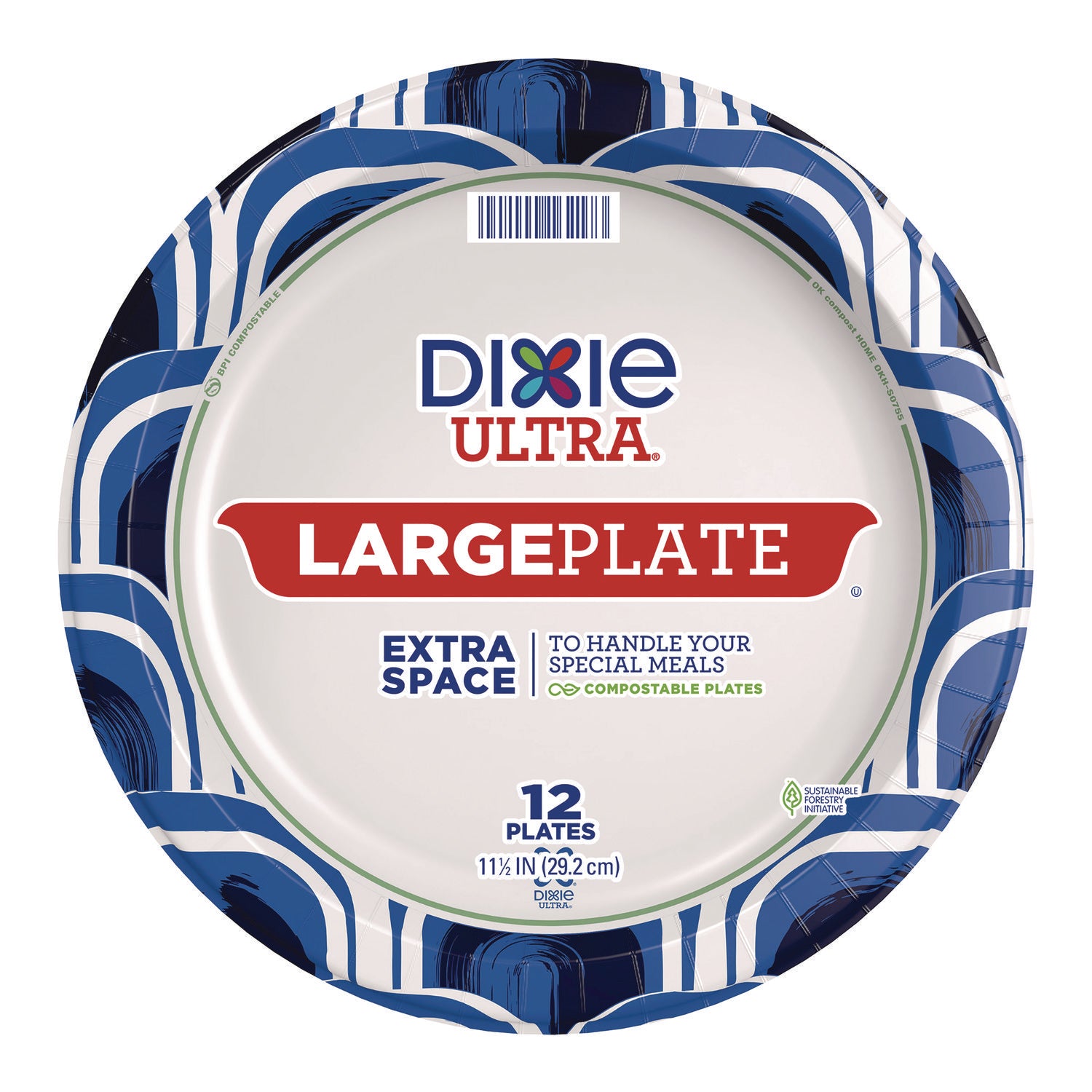 heavy-duty-disposable-dinnerware-large-plate-115-dia-floral-blue-yellow-white-12-pack_dxe16217 - 2