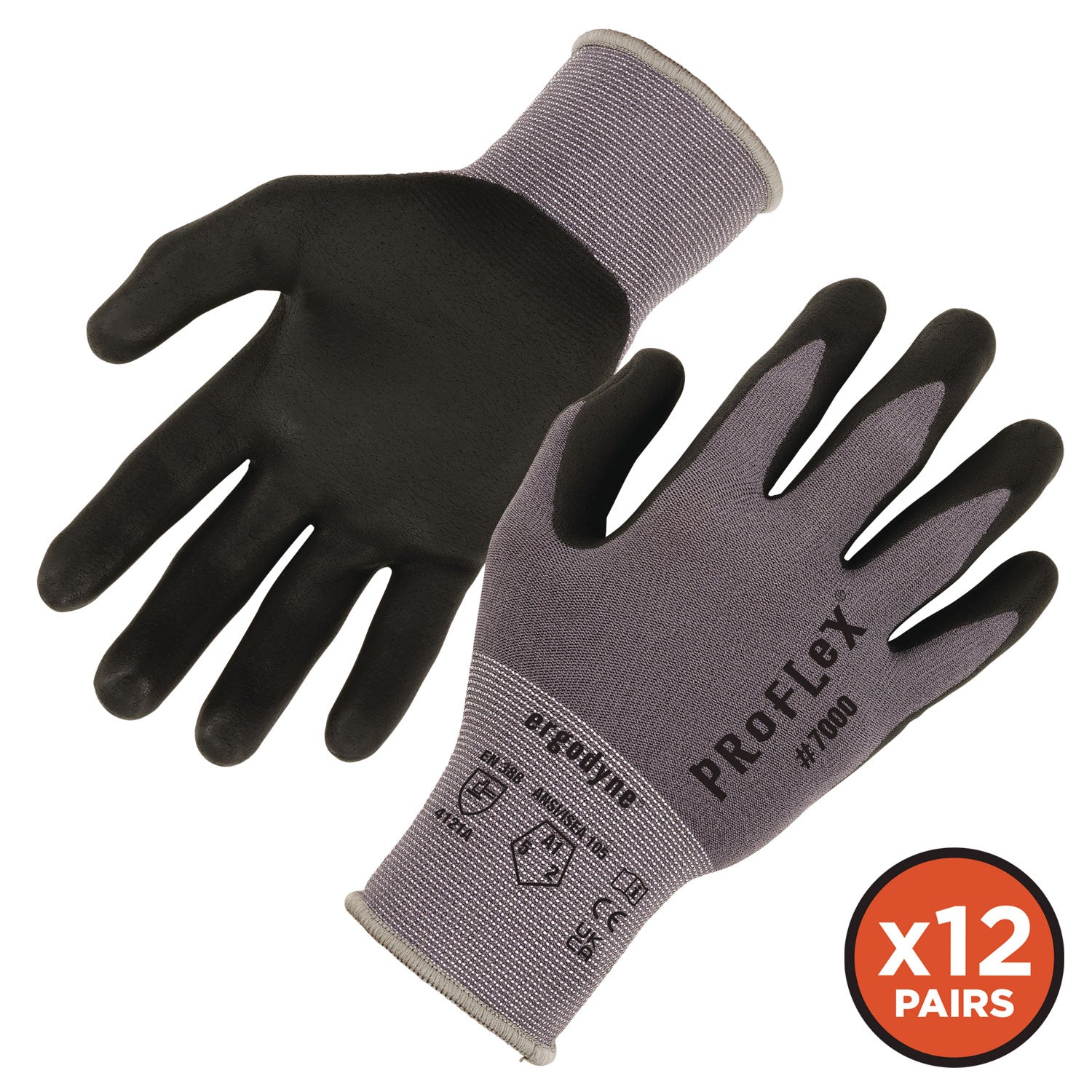 ProFlex 7000 Nitrile-Coated Gloves Microfoam Palm, Gray, X-Small, 12 Pairs/Pack, Ships in 1-3 Business Days