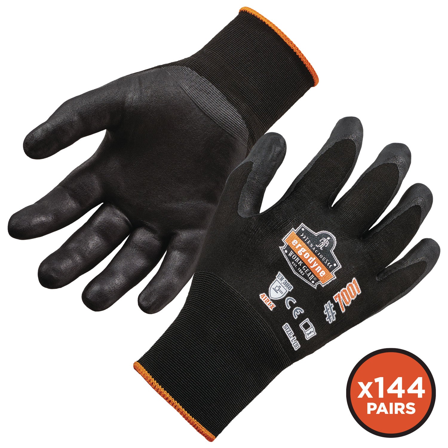 ProFlex 7001 Nitrile-Coated Gloves, Black, X-Small, 12 Pairs, Ships in 1-3 Business Days