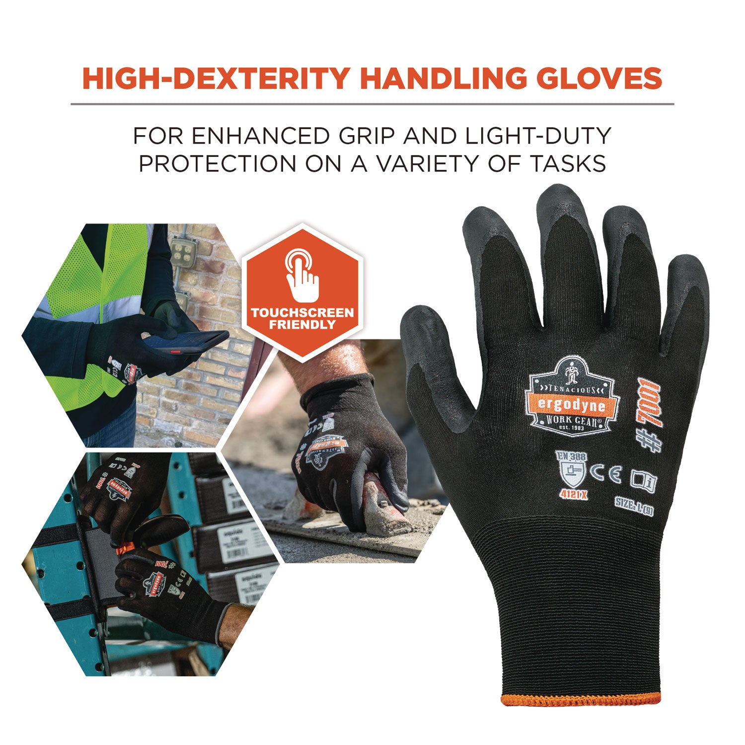 ProFlex 7001 Nitrile-Coated Gloves, Black, X-Small, Pair, Ships in 1-3 Business Days