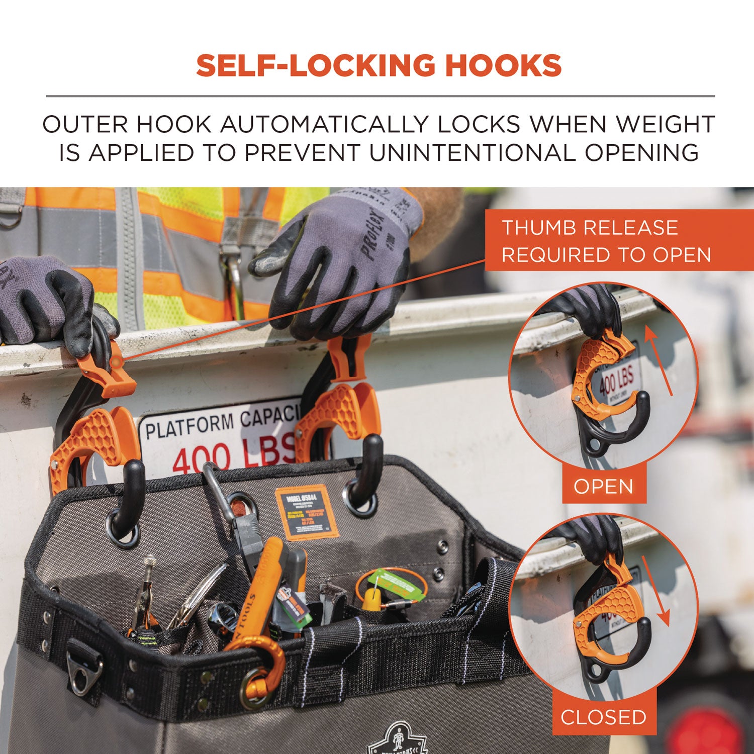 Squids 3178 Locking Aerial Bucket Hook, Tethering Pt, 8.27 x 6.69 x 2.17, Black/Orange, Supports 40 lbs,Ships in 1-3 Bus Days