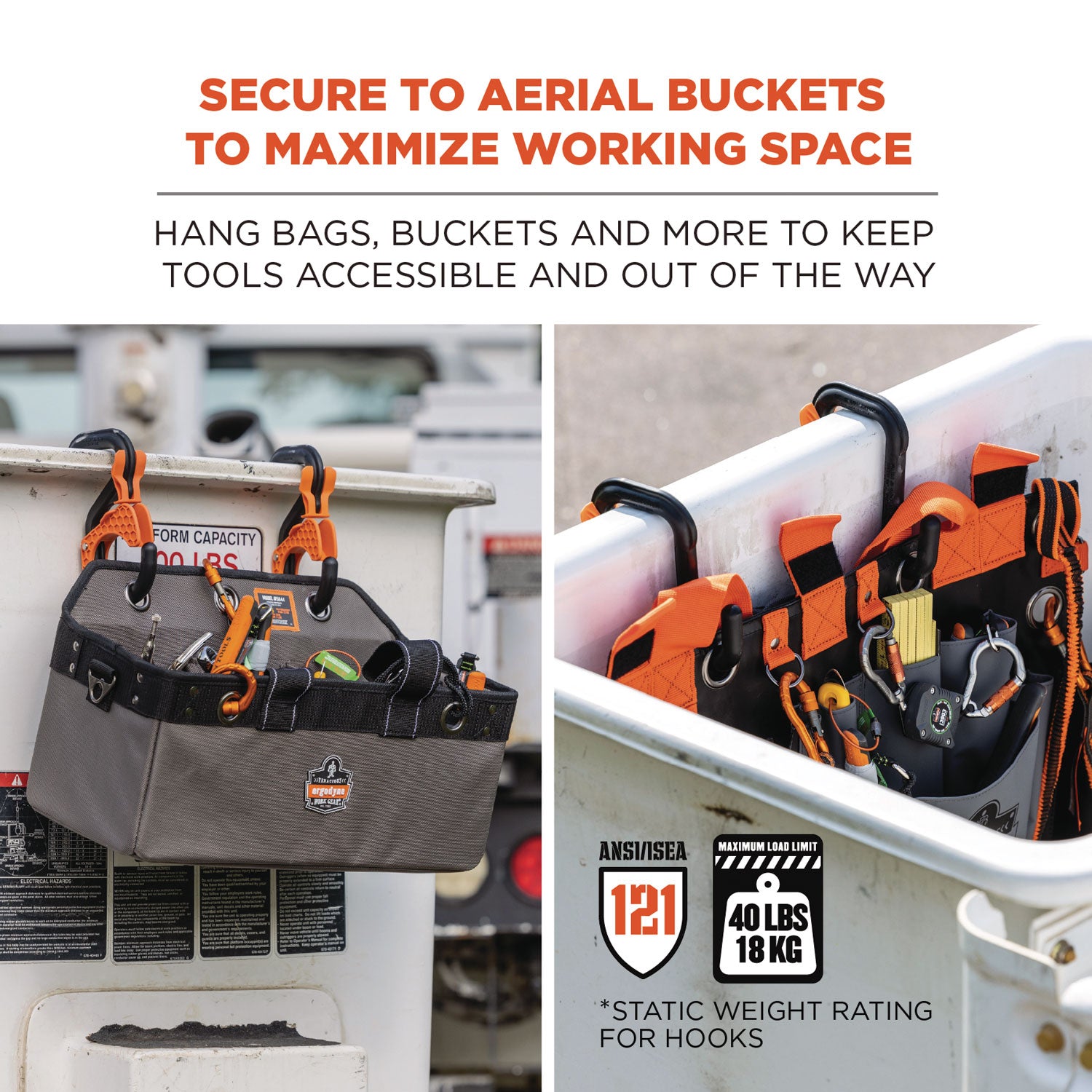 Squids 3178 Locking Aerial Bucket Hook, Tethering Pt, 8.27 x 6.69 x 2.17, Black/Orange, Max 40 lb,2/PK, Ships in 1-3 Bus Days