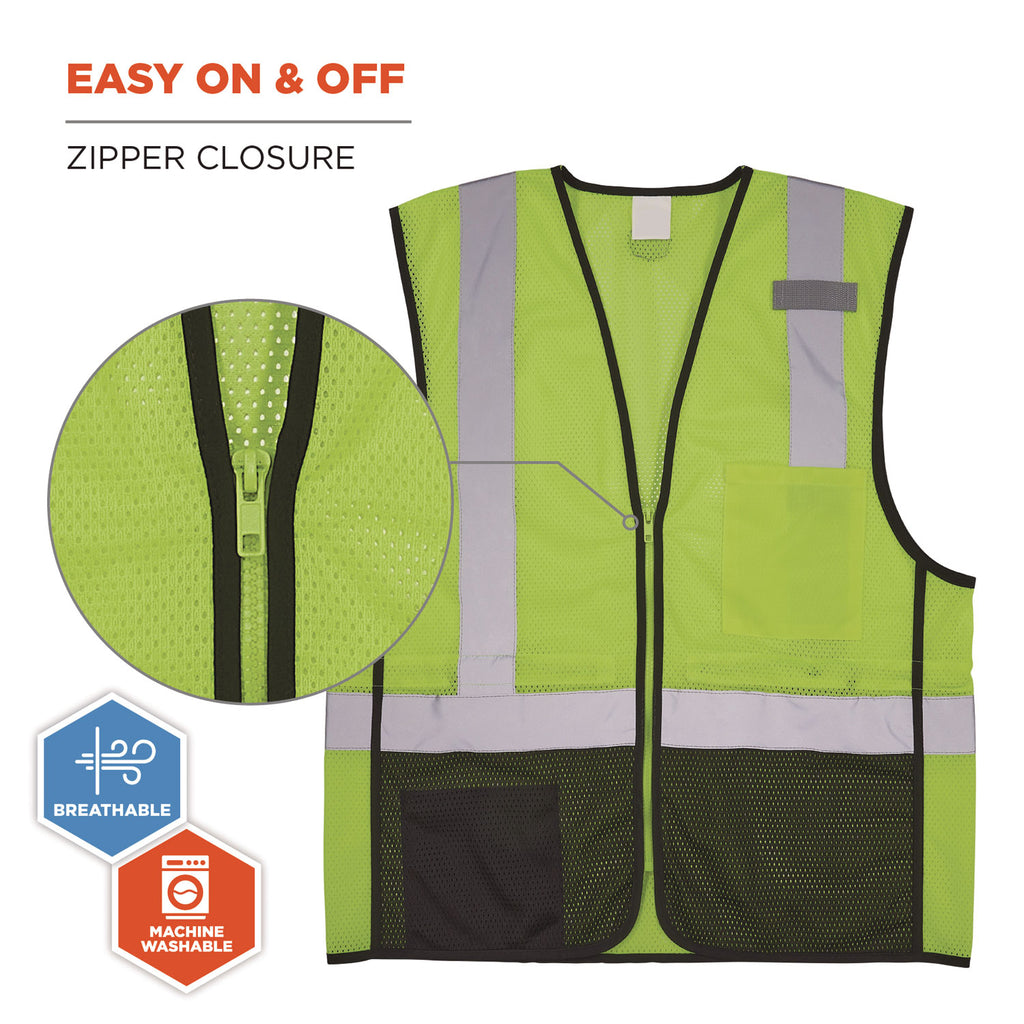 GloWear 8210Z Hi-Vis Class 2 Mesh Vest, 2X-Large to 3X-Large, Lime, Ships in 1-3 Business Days
