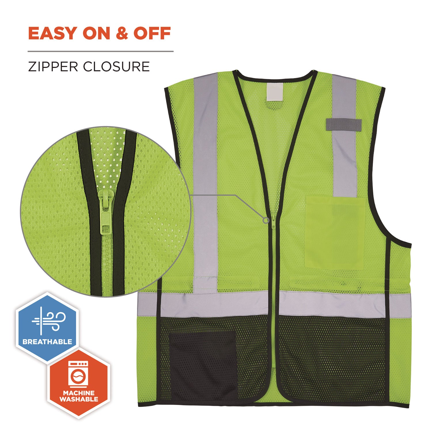 GloWear 8210Z Hi-Vis Class 2 Mesh Vest, 4X-Large to 5X-Large, Lime, Ships in 1-3 Business Days