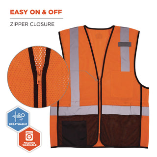 GloWear 8210Z Hi-Vis Class 2 Mesh Vest, Large to X-Large, Orange, Ships in 1-3 Business Days