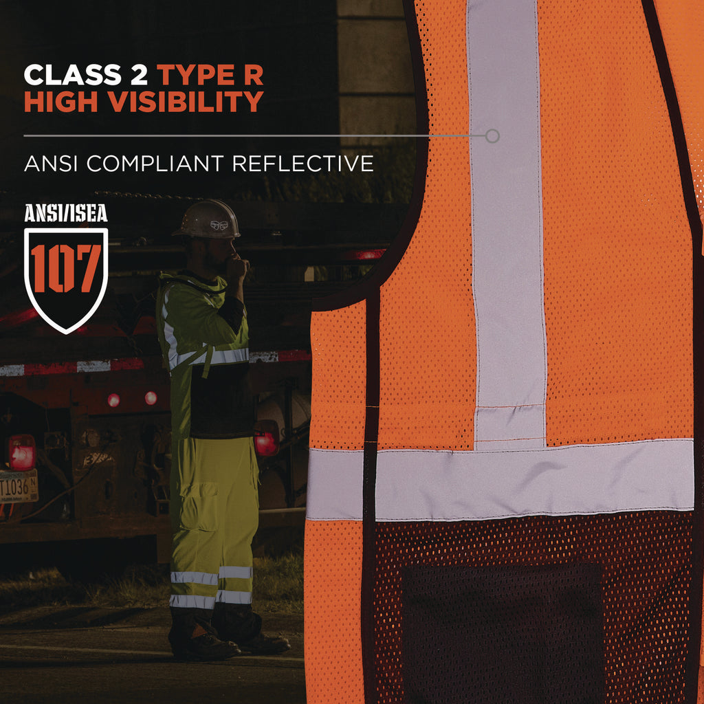GloWear 8210Z Hi-Vis Class 2 Mesh Vest, 4X-Large to 5X-Large, Orange, Ships in 1-3 Business Days