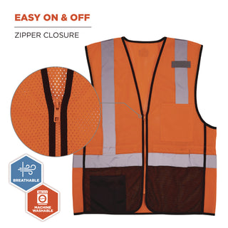 GloWear 8210Z Hi-Vis Class 2 Mesh Vest, 4X-Large to 5X-Large, Orange, Ships in 1-3 Business Days