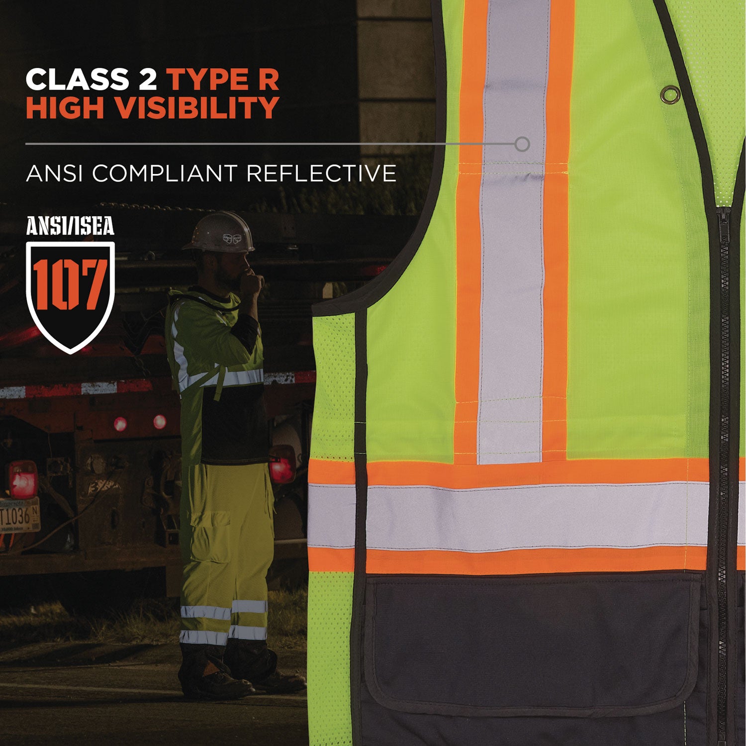 GloWear 8251HDZ Class 2 Two-Tone Hi-Vis Safety Vest, Small to Medium, Lime, Ships in 1-3 Business Days