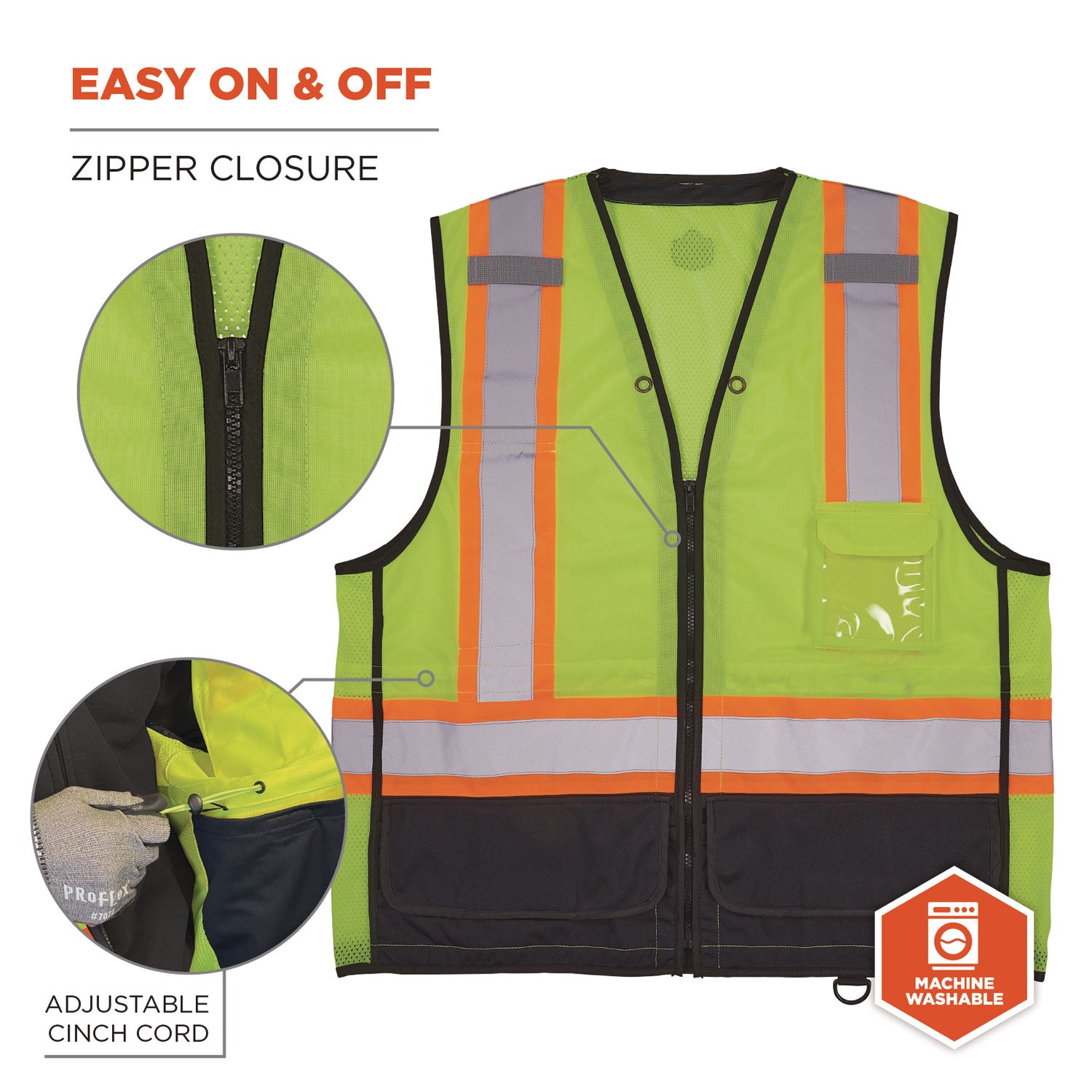 GloWear 8251HDZ Class 2 Two-Tone Hi-Vis Safety Vest, 4X-Large to 5X-Large, Lime, Ships in 1-3 Business Days