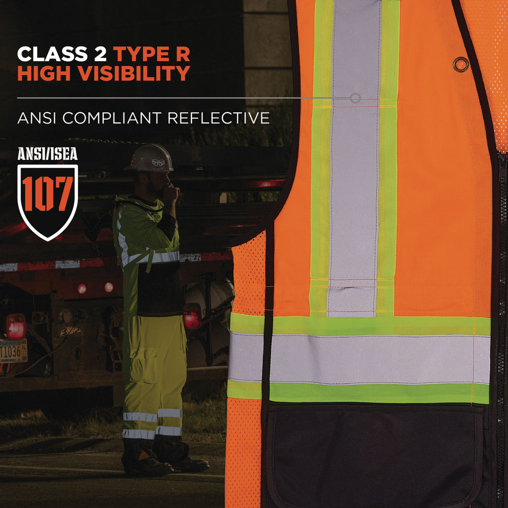 GloWear 8251HDZ Class 2 Two-Tone Hi-Vis Safety Vest, Large to X-Large, Orange, Ships in 1-3 Business Days