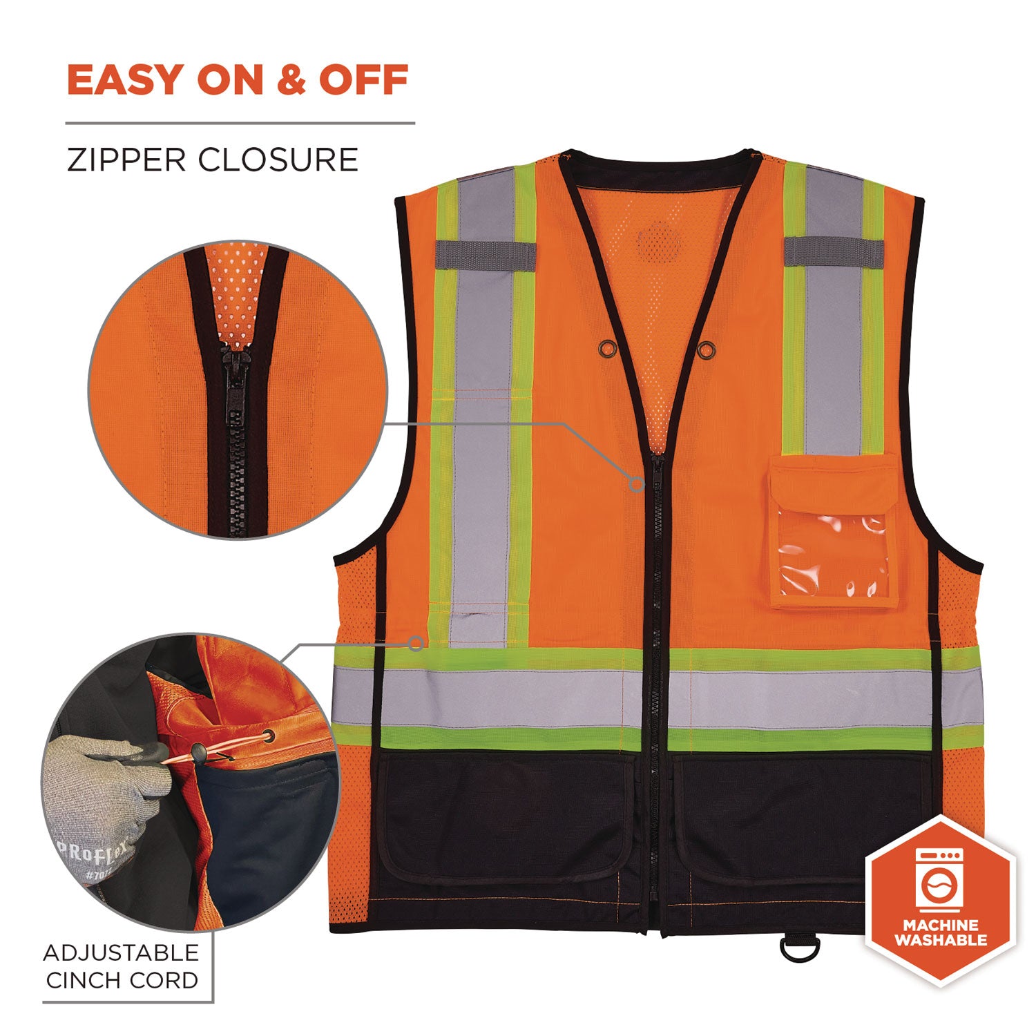 GloWear 8251HDZ Class 2 Two-Tone Hi-Vis Safety Vest, Large to X-Large, Orange, Ships in 1-3 Business Days