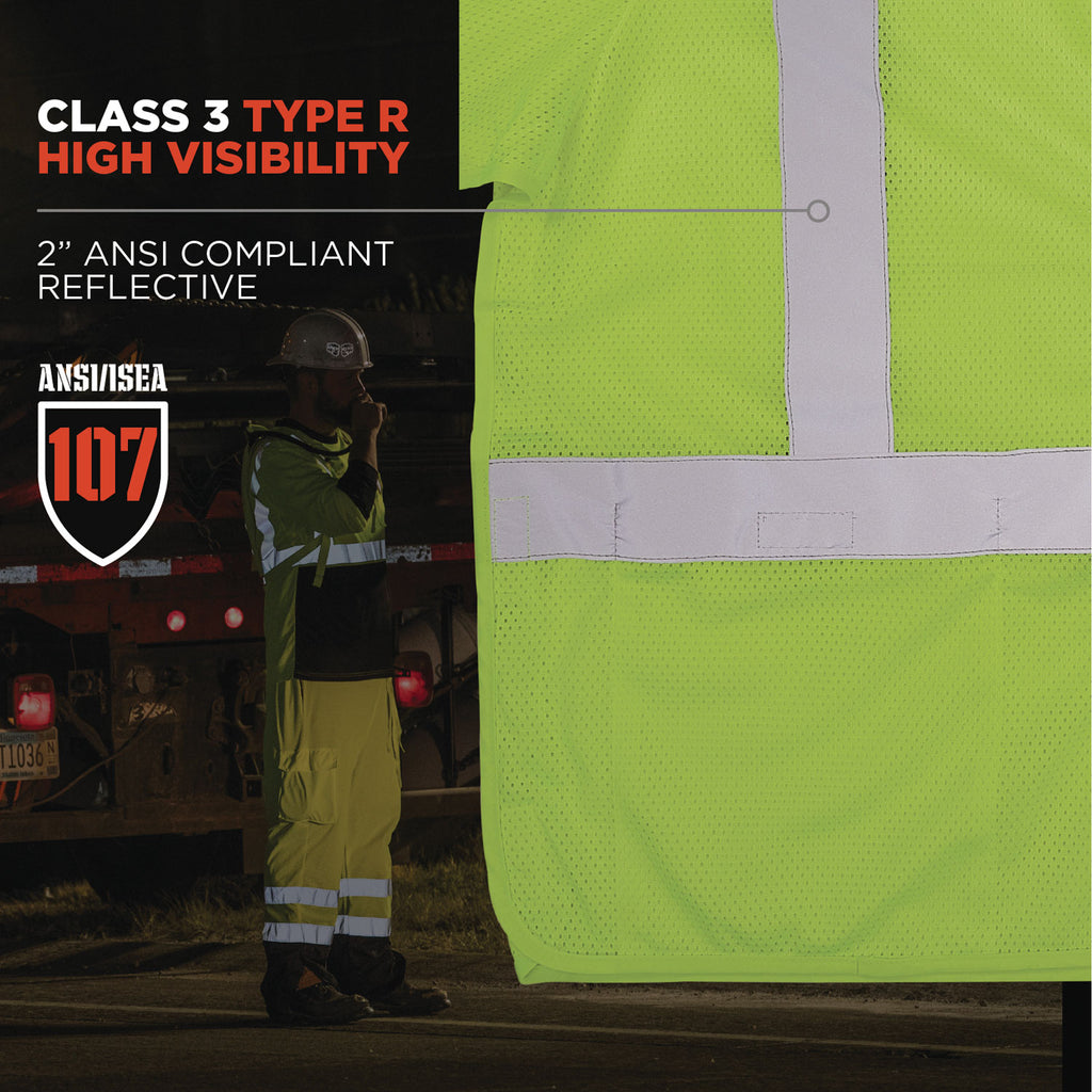 GloWear 8315BA Class 3 Hi-Vis Breakaway Safety Vest, 2X-Large to 3X-Large, Lime, Ships in 1-3 Business Days