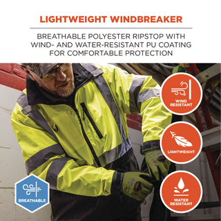 GloWear 8351 Class 3 Hi-Vis Windbreaker Water-Resistant Jacket, Medium, Lime, Ships in 1-3 Business Days
