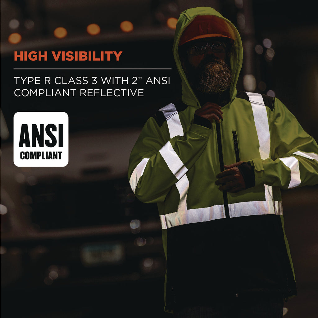 GloWear 8353 Class 3 Hi-Vis Softshell Water-Resistant Jacket, 3X-Large, Lime, Ships in 1-3 Business Days