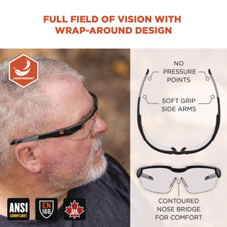 Skullerz DELLENGER Anti-Fog Safety Glasses, Adjustable Temples, Black Frame, Clear Polycarbonate Lens, Ships in 1-3 Bus Days