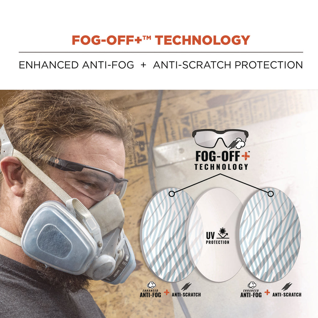 Skullerz DELLENGER Anti-Scratch/Enhanced Anti-Fog Safety Glasses w/Adj Temples, Black Frame,Clear Lens, Ships in 1-3 Bus Days