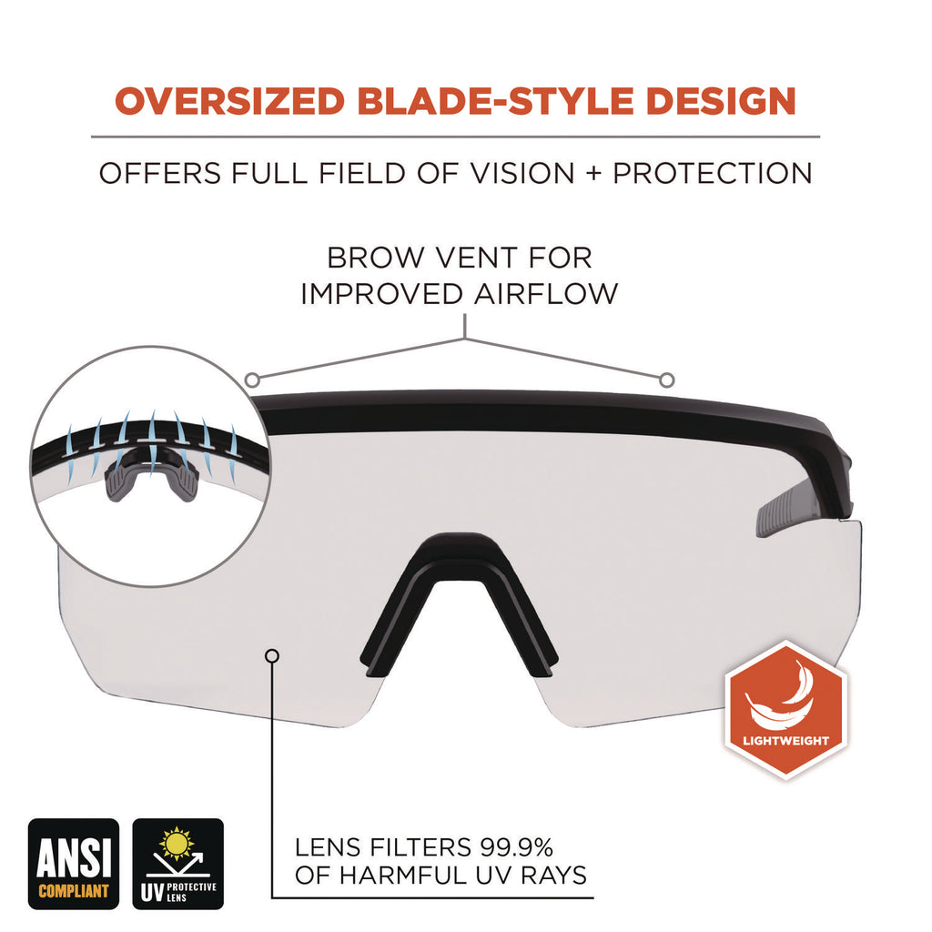 Skullerz AEGIR Anti-Scratch/Enhanced Anti-Fog Safety Glasses, Black Frame, Clear Polycarbonate Lens, Ships in 1-3 Bus Days
