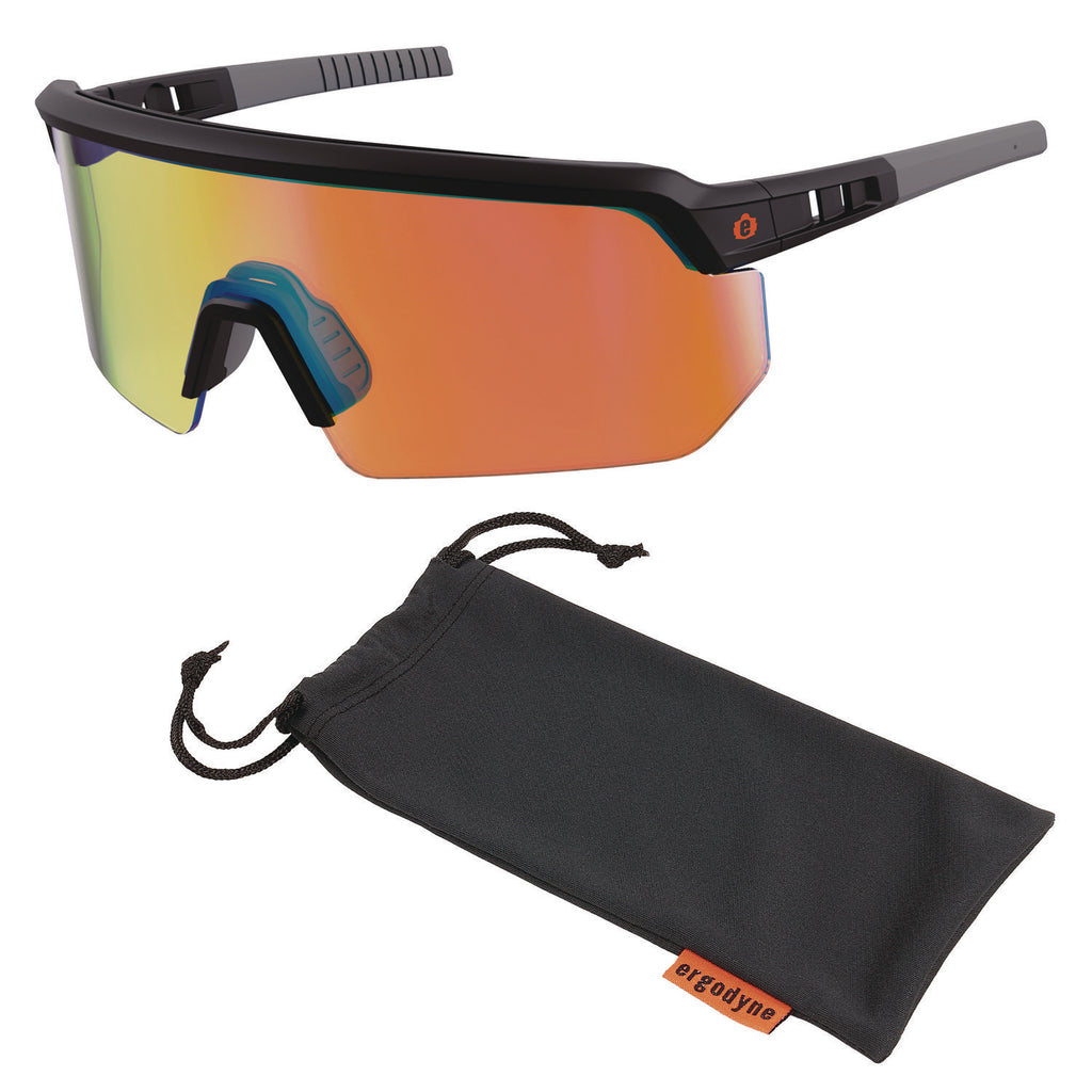 Skullerz AEGIR Safety Glasses with Mirrored Lenses, Matte Black Frame, Orange Mirror PolyCarb Lens, Ships in 1-3 Bus Days