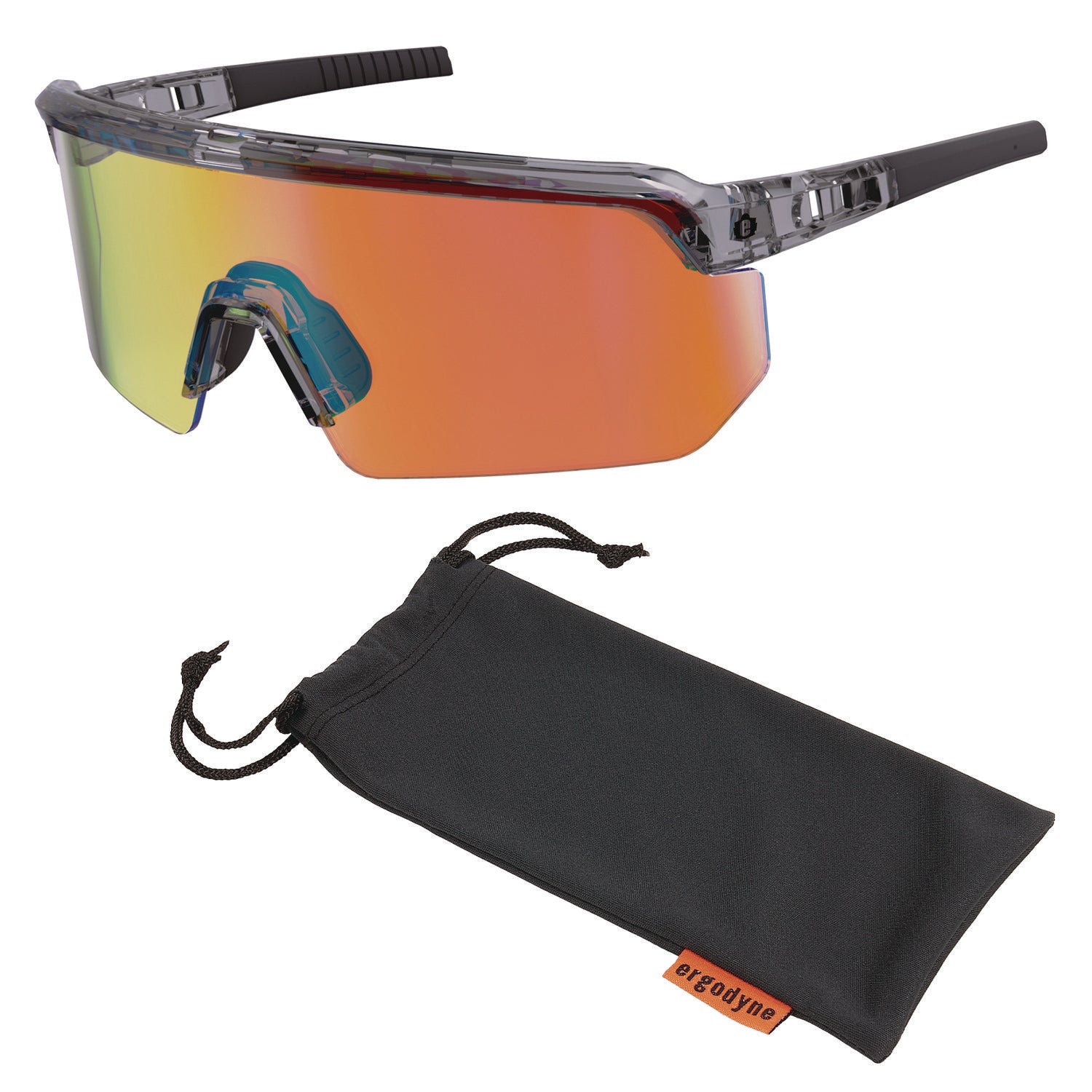 Skullerz AEGIR Anti-Scratch/Anti-Fog Safety Glasses, Clear Smoke Frame, Orange Mirror Polycarb Lens, Ships in 1-3 Bus Days
