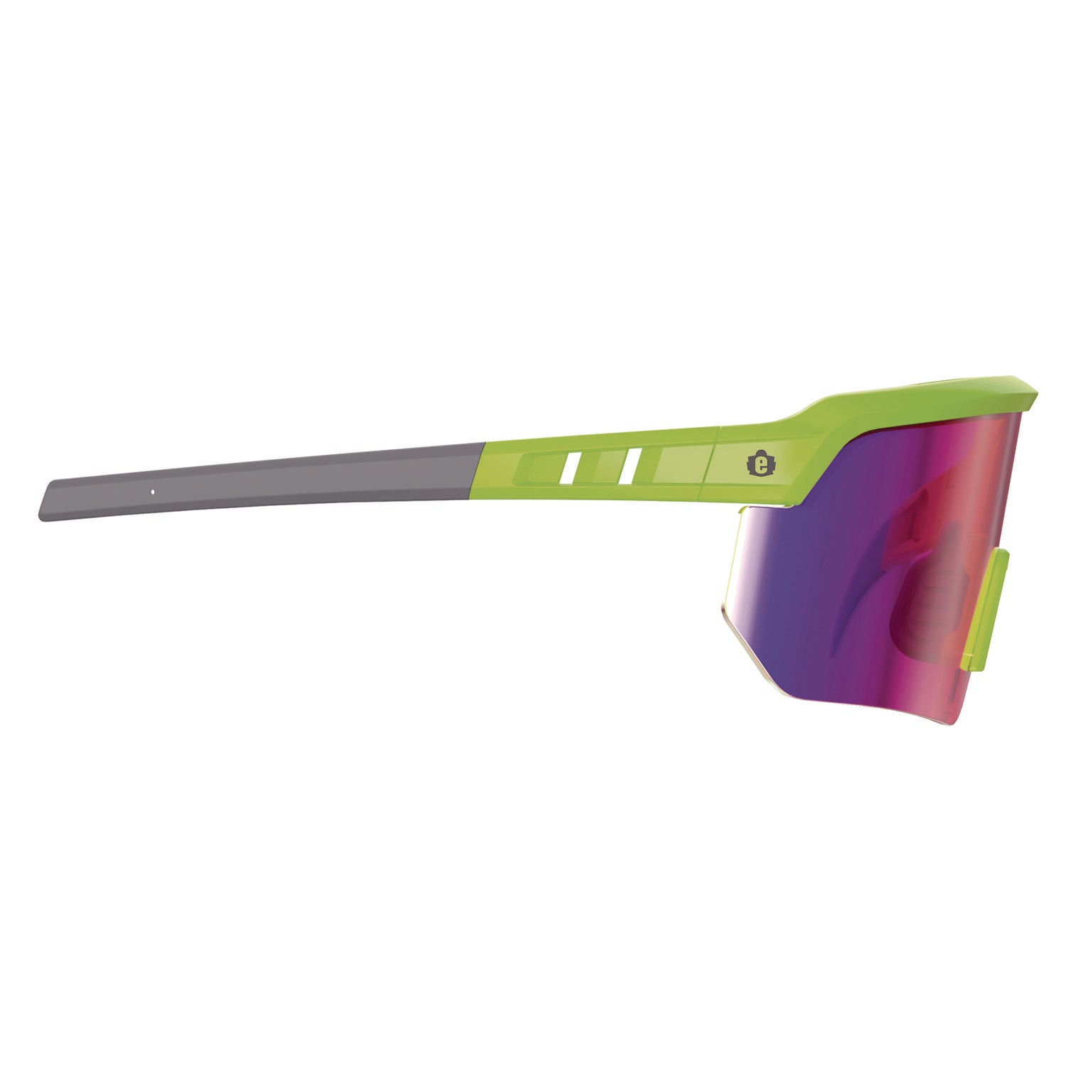 Skullerz AEGIR Safety Glasses, Mirrored Lenses, Lime Nylon Frame, Purple Mirror Polycarbonate Lens, Ships in 1-3 Bus Days