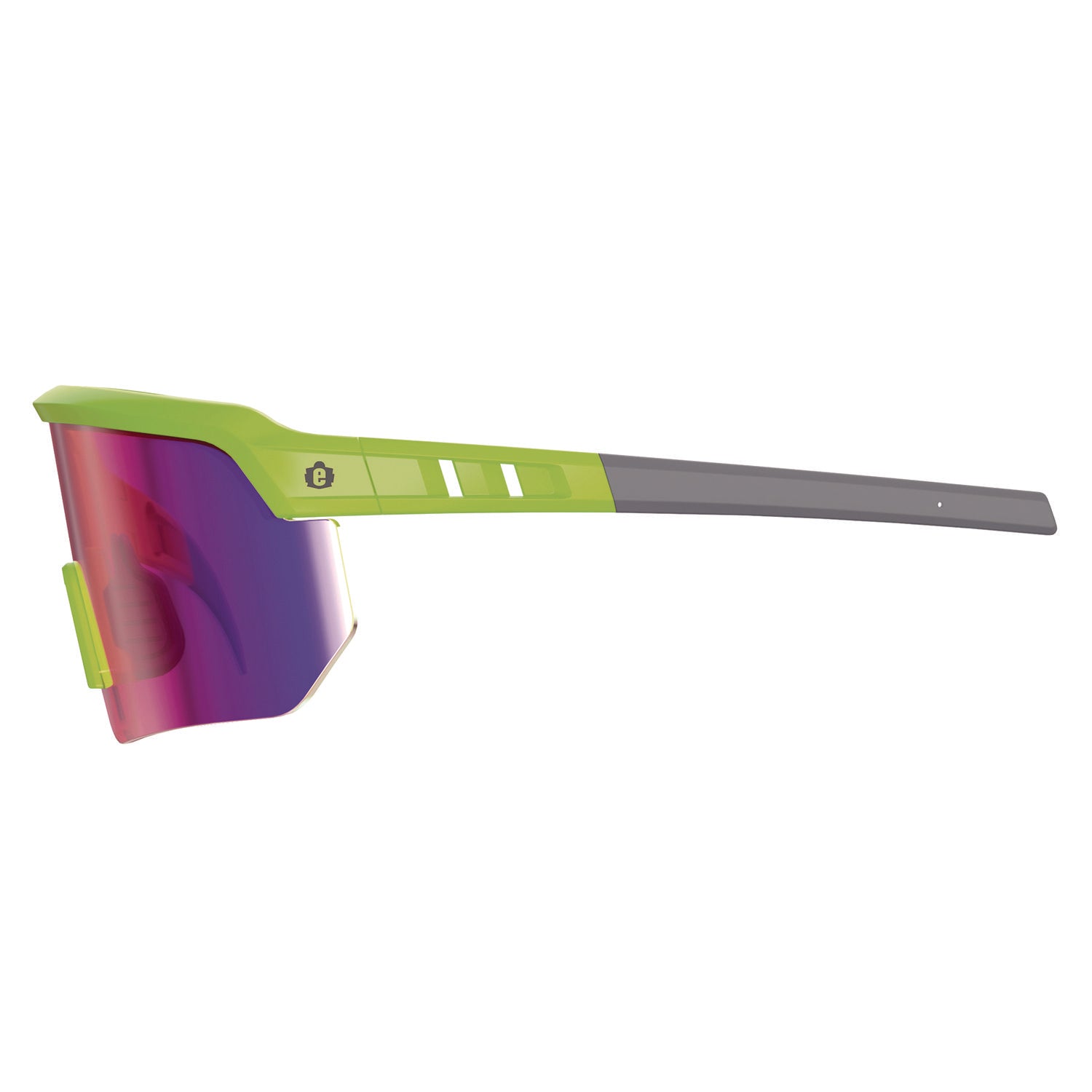 Skullerz AEGIR Safety Glasses, Mirrored Lenses, Lime Nylon Frame, Purple Mirror Polycarbonate Lens, Ships in 1-3 Bus Days