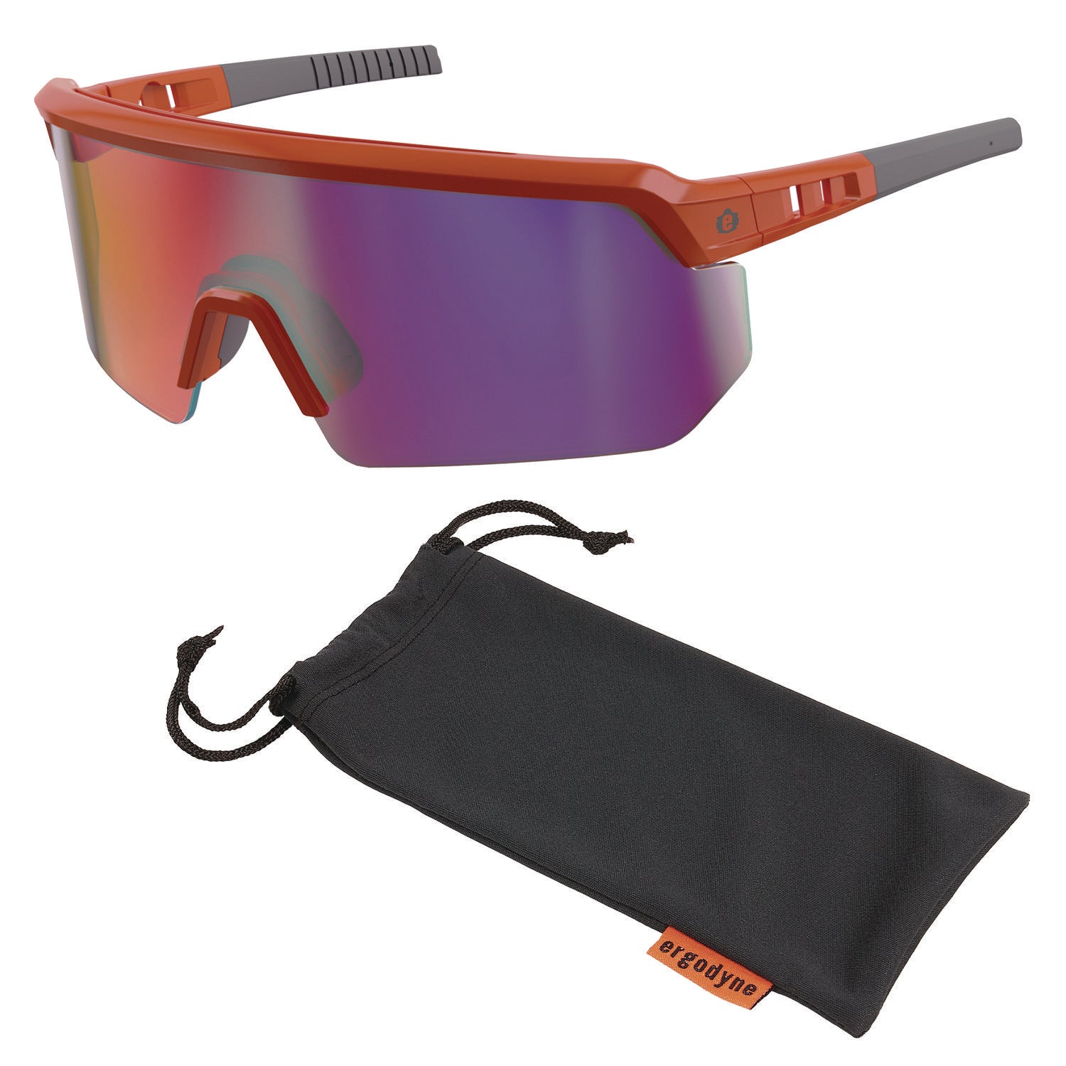 Skullerz AEGIR Anti-Scratch/Anti-Fog Safety Glasses, Orange Nylon Frame, Purple Mirror Lens, Ships in 1-3 Bus Days
