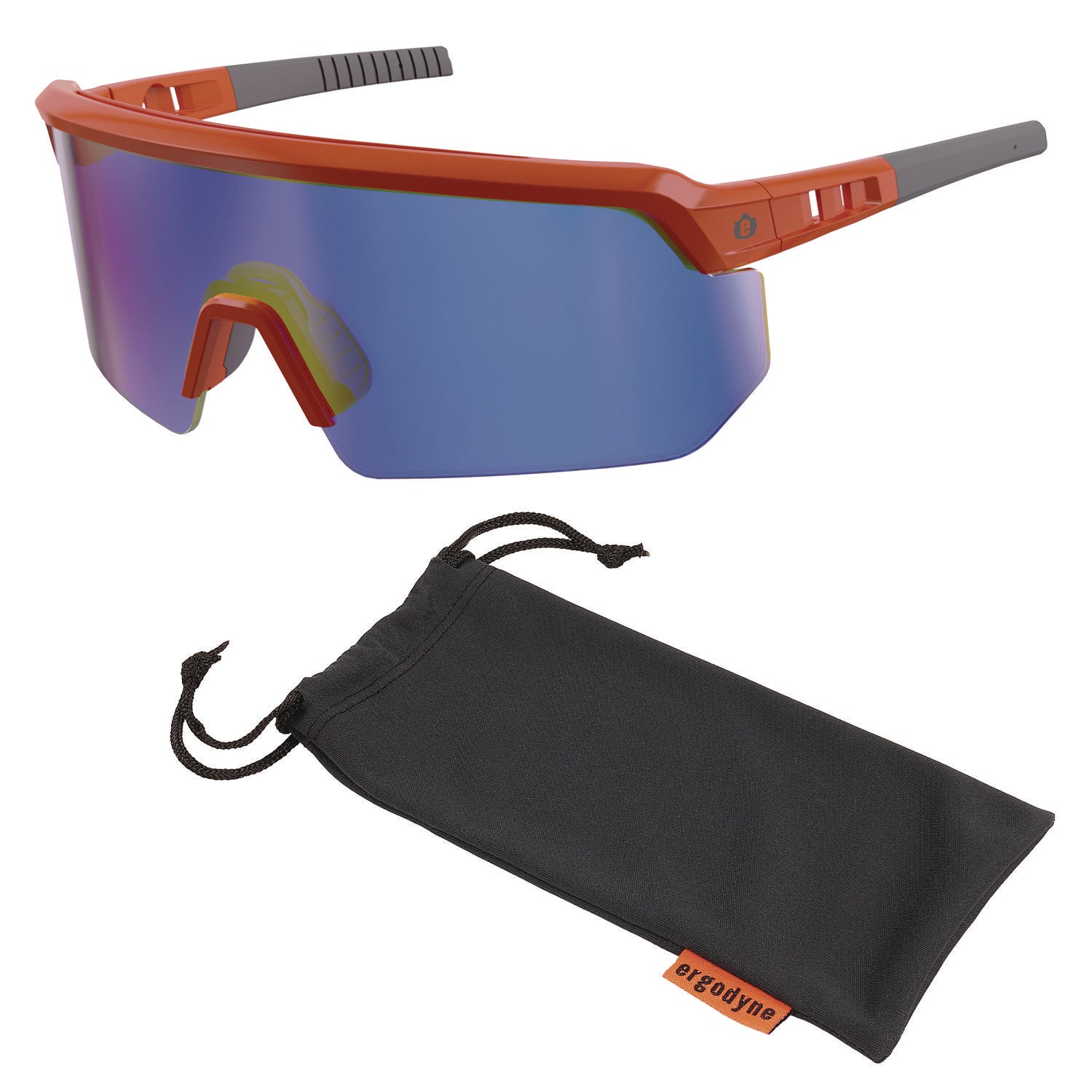 Skullerz AEGIR Anti-Scratch/Enhanced Anti-Fog Safety Glasses, Orange Frame, Blue Mirror Polycarb Lens, Ships in 1-3 Bus Days