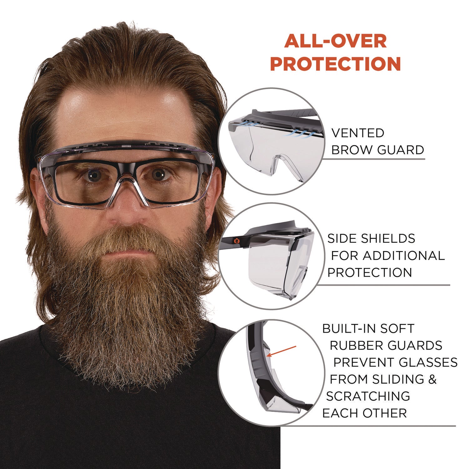 Skullerz OSMIN Safety Glasses, Matte Black Polycarbonate Frame, Clear Polycarbonate Lens, Ships in 1-3 Business Days
