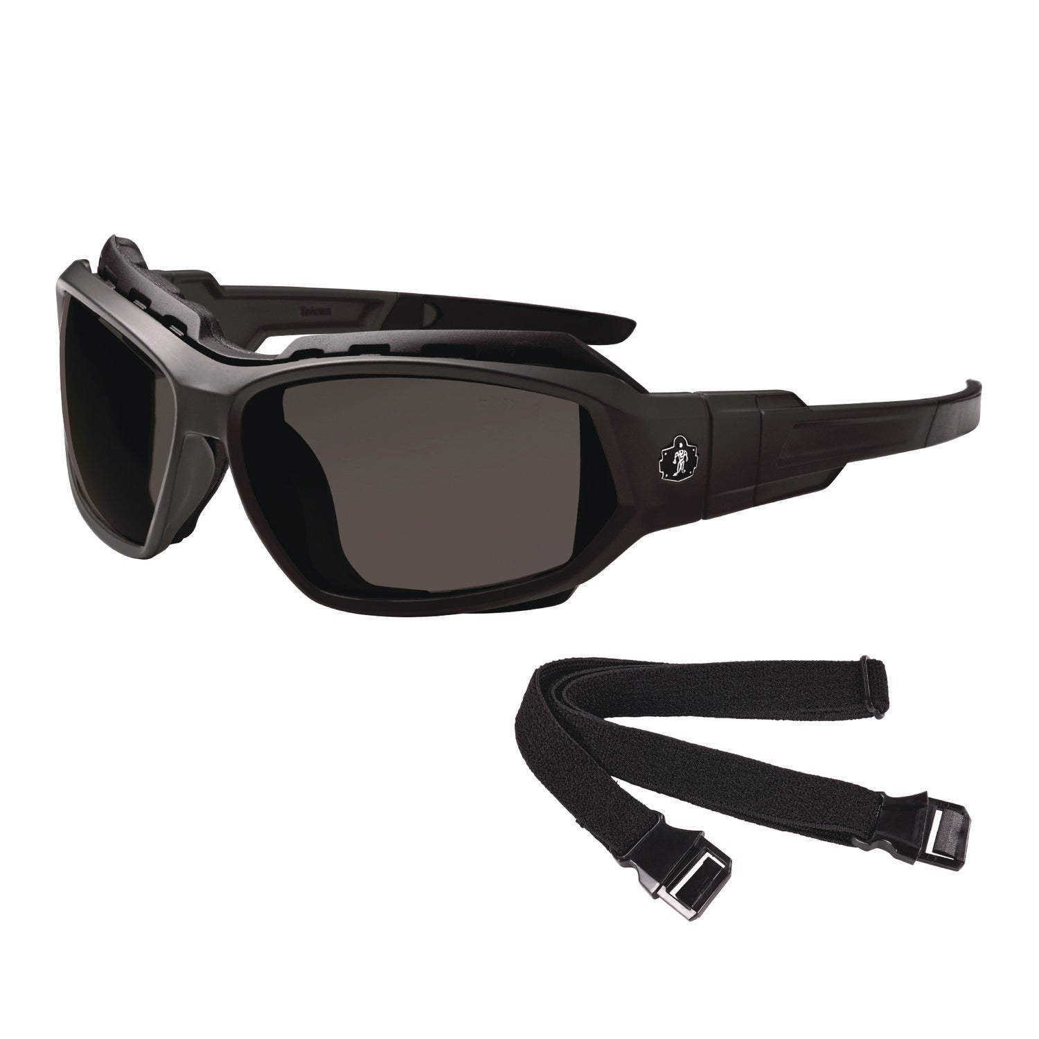 Skullerz LOKI Anti-Scratch/Anti-Fog Convert Safety Spoggles, Strap, Matte Black Frame,Smoke Poly Lens, Ships in 1-3 Bus Days