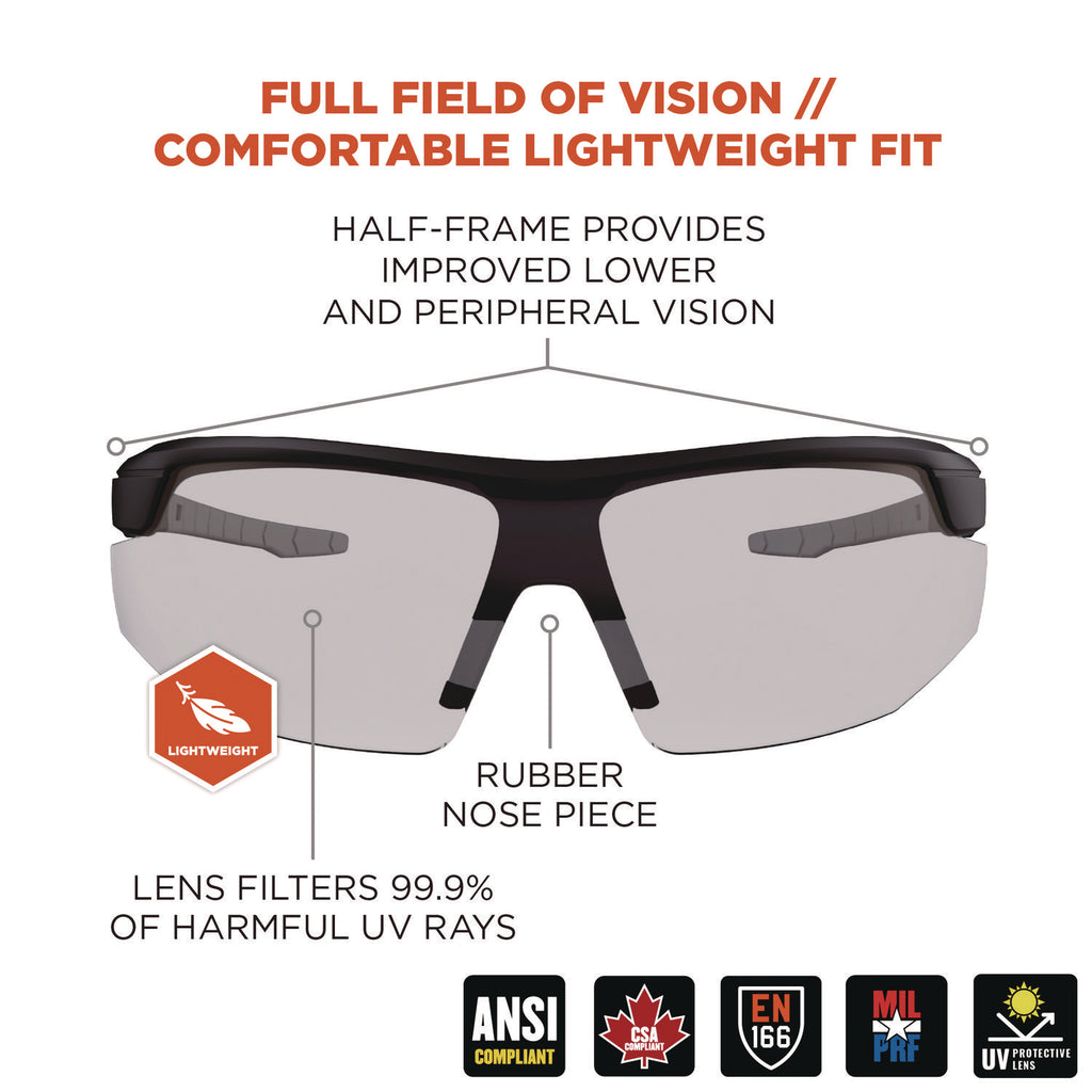 Skullerz SKOLL Anti-Scratch/Anti-Fog Safety Glasses, Matte Black Nylon Frame, In/Outdoor Polycarb Lens, Ships in 1-3 Bus Days