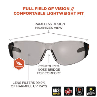 Skullerz SAGA Anti-Scratch/Anti-Fog Safety Glasses, Matte Black Frameless, Indoor/Outdoor PolyCarb Lens,Ships in 1-3 Bus Days