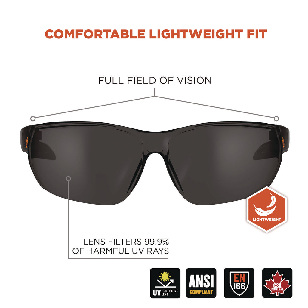 Skullerz VALI Anti-Scratch/Enhanced Anti-Fog Safety Glasses, Matte Black Frameless, Smoke PolyCarb Lens,Ships in 1-3 Bus Days