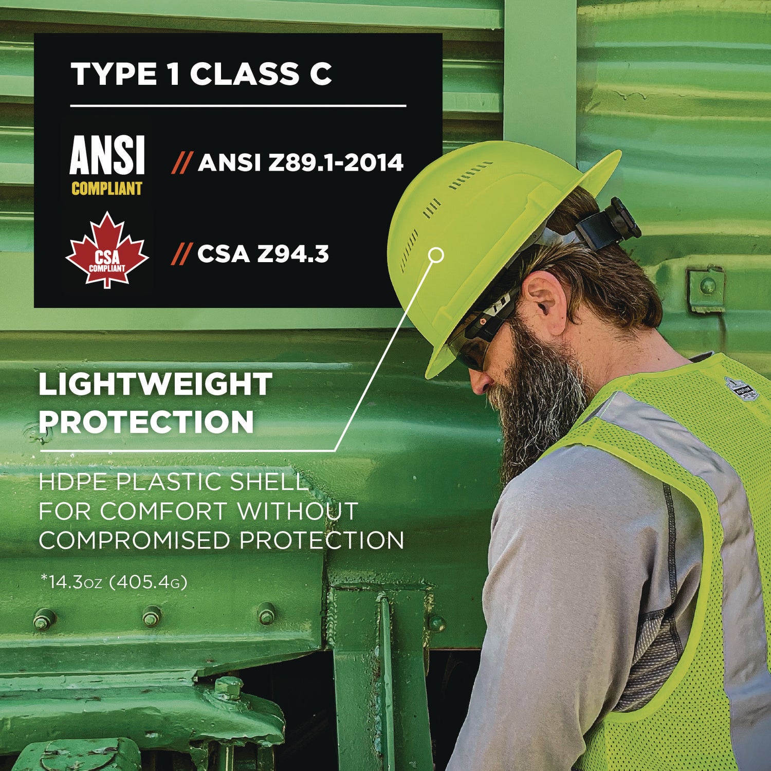 Skullerz 8968 Class C Lightweight Full Brim Hard Hat, Adjustable Venting, 6-pt Rachet Suspension, Lime, Ships in 1-3 Bus Days