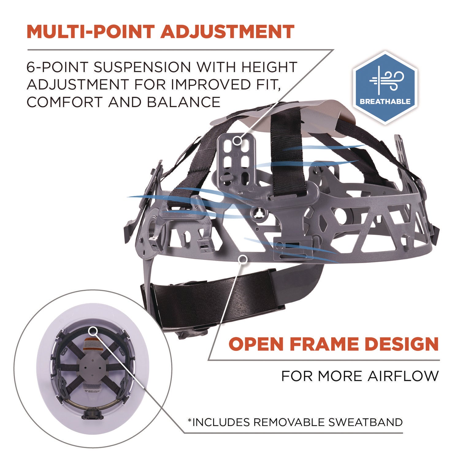Skullerz 8969 Class E Lightweight Full Brim Hard Hat, 6-Point Rachet Suspension, White, Ships in 1-3 Business Days