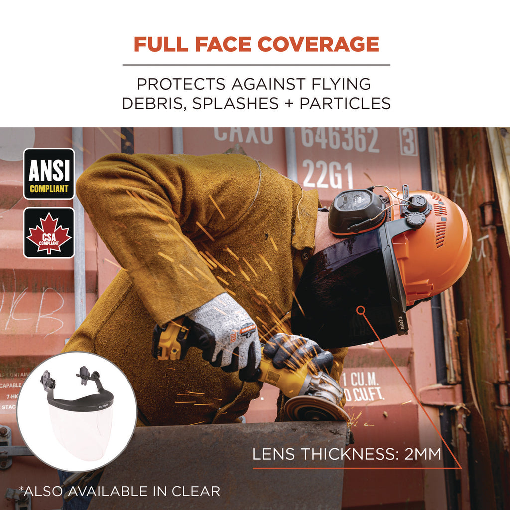 Skullerz 8994 Anti-Scratch/Anti-Fog Hard Hat Face Shield, Cap-Style/Safety Helmet Adapter, Smoke Lens, Ships in 1-3 Bus Days
