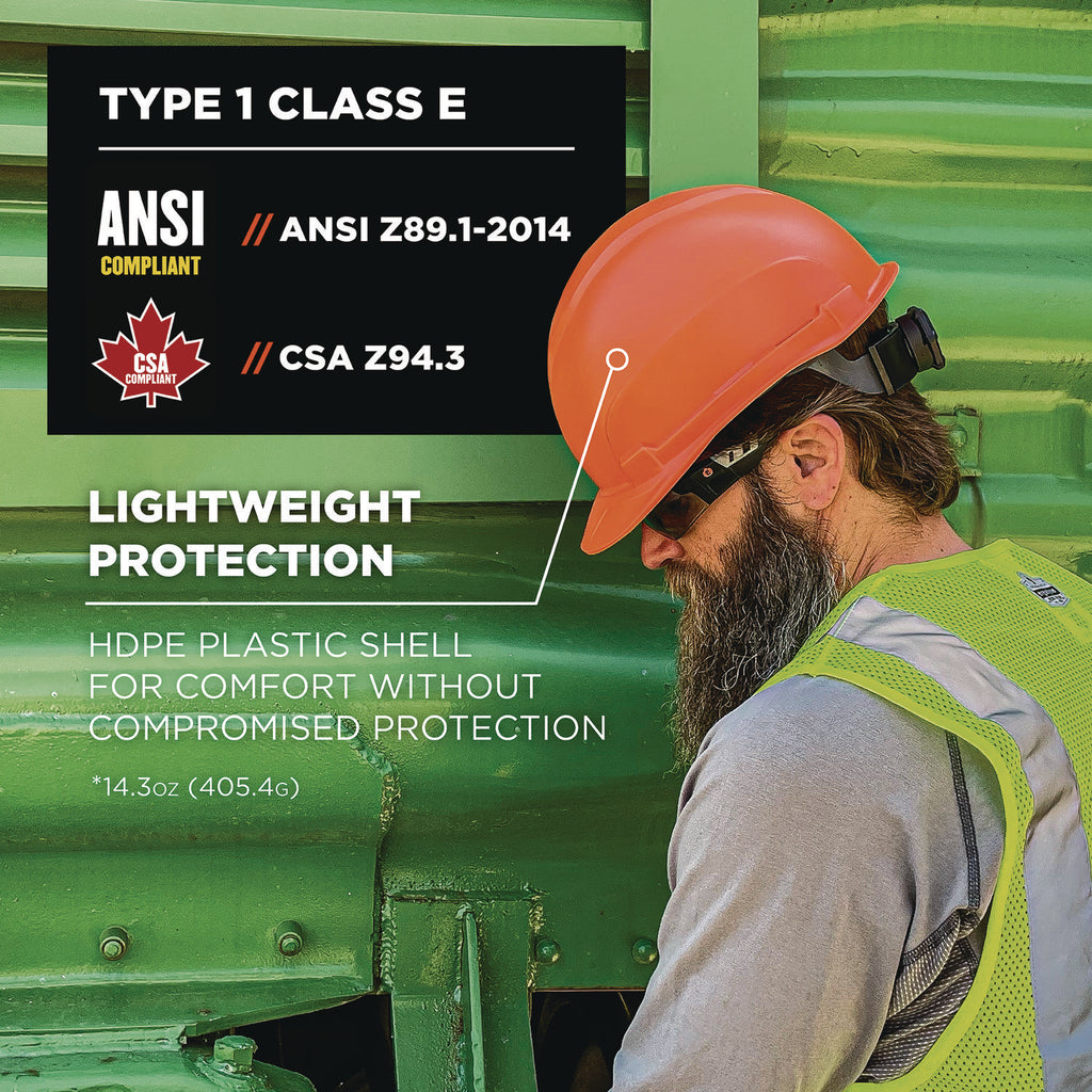 Skullerz 8967 Class E Lightweight Cap-Style Hard Hat, 6-Point Suspension, Orange, Ships in 1-3 Business Days