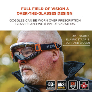 Skullerz MODI OTG Anti-Scratch/Enhanced Anti-Fog Safety Goggles with Elastic Strap, Clear Lens, Ships in 1-3 Business Days