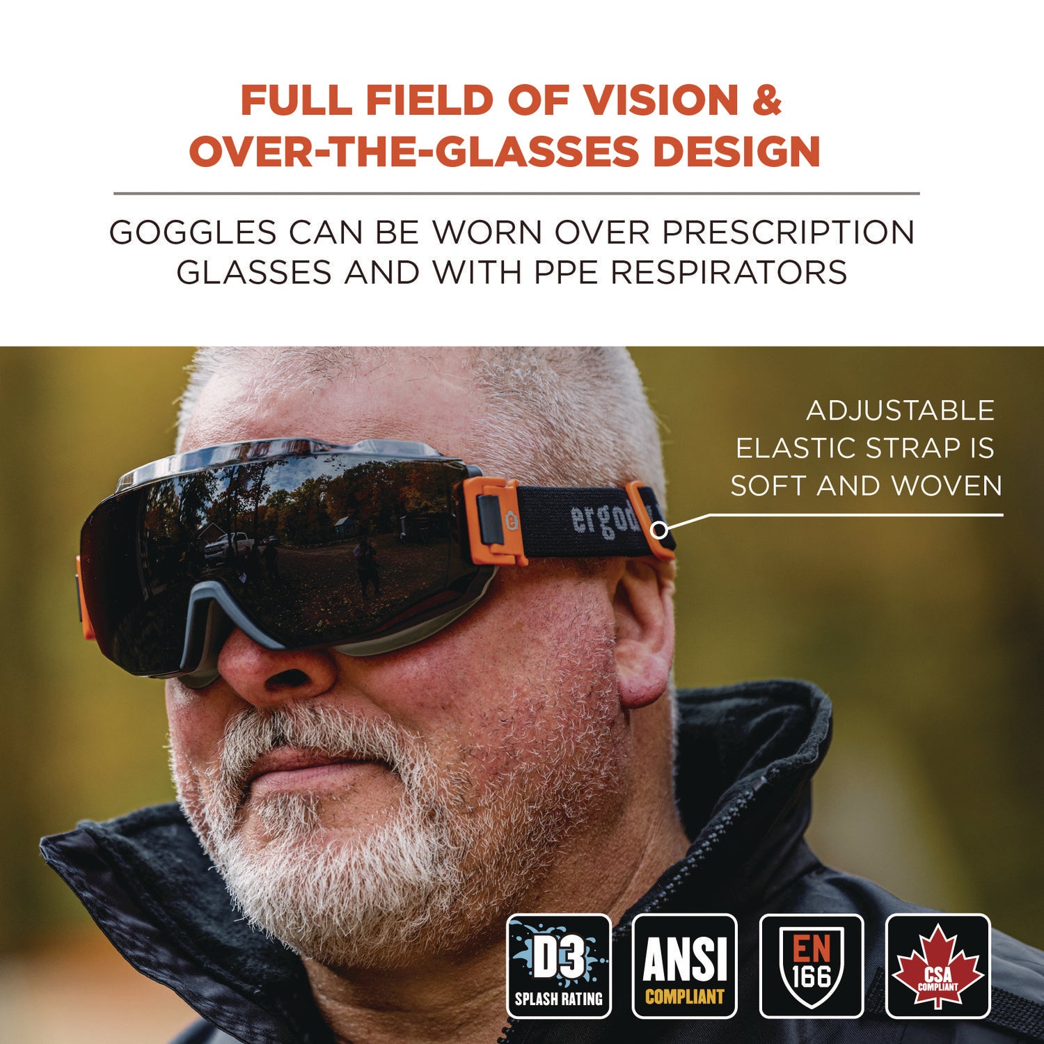 Skullerz MODI OTG Anti-Scratch/Enhanced Anti-Fog Safety Goggles with Elastic Strap, Smoke Lens, Ships in 1-3 Business Days