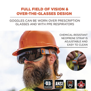 Skullerz MODI OTG Anti-Scratch and Enhanced Anti-Fog Safety Goggles with Neoprene Strap, Smoke Lens, Ships in 1-3 Bus Days