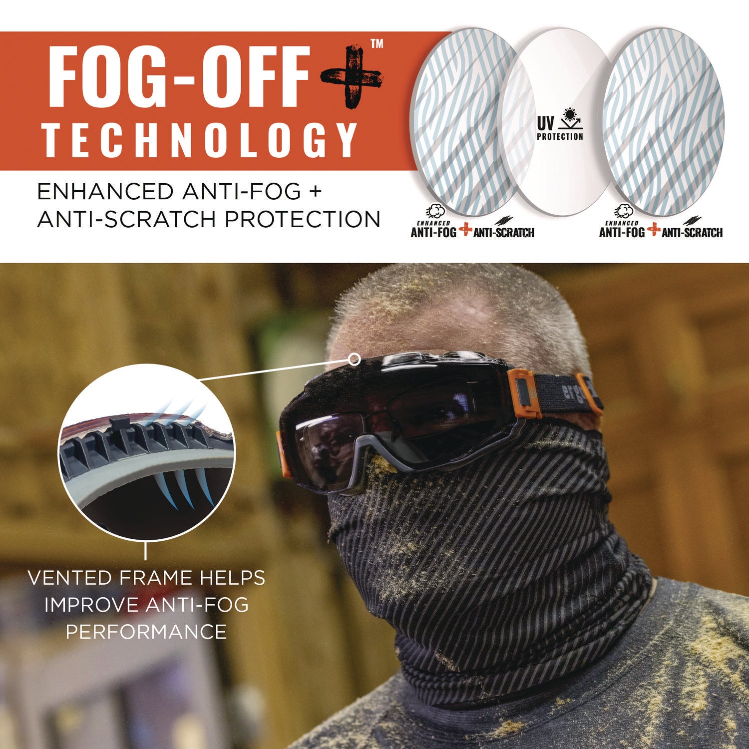 Skullerz MODI OTG Anti-Scratch and Enhanced Anti-Fog Safety Goggles with Neoprene Strap, Smoke Lens, Ships in 1-3 Bus Days