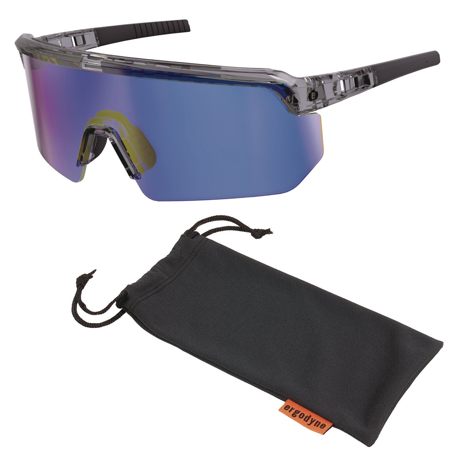 Skullerz AEGIR Anti-Scratch/Anti-Fog Safety Glasses, Clear Smoke Frame, Blue Mirror Polycarb Lens, Ships in 1-3 Bus Days
