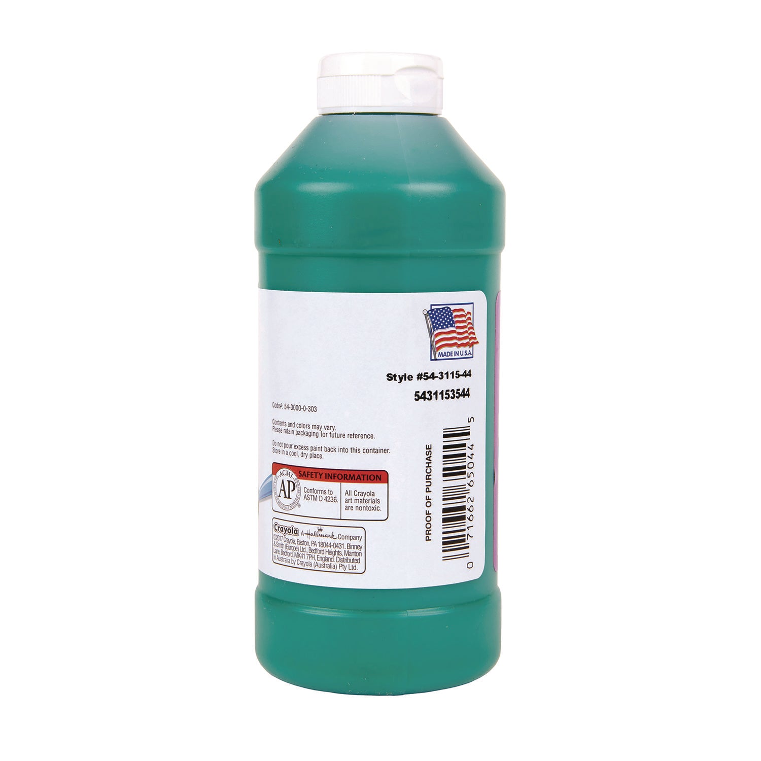 Artista II Washable Tempera Paint, Green, 16 oz Bottle - 