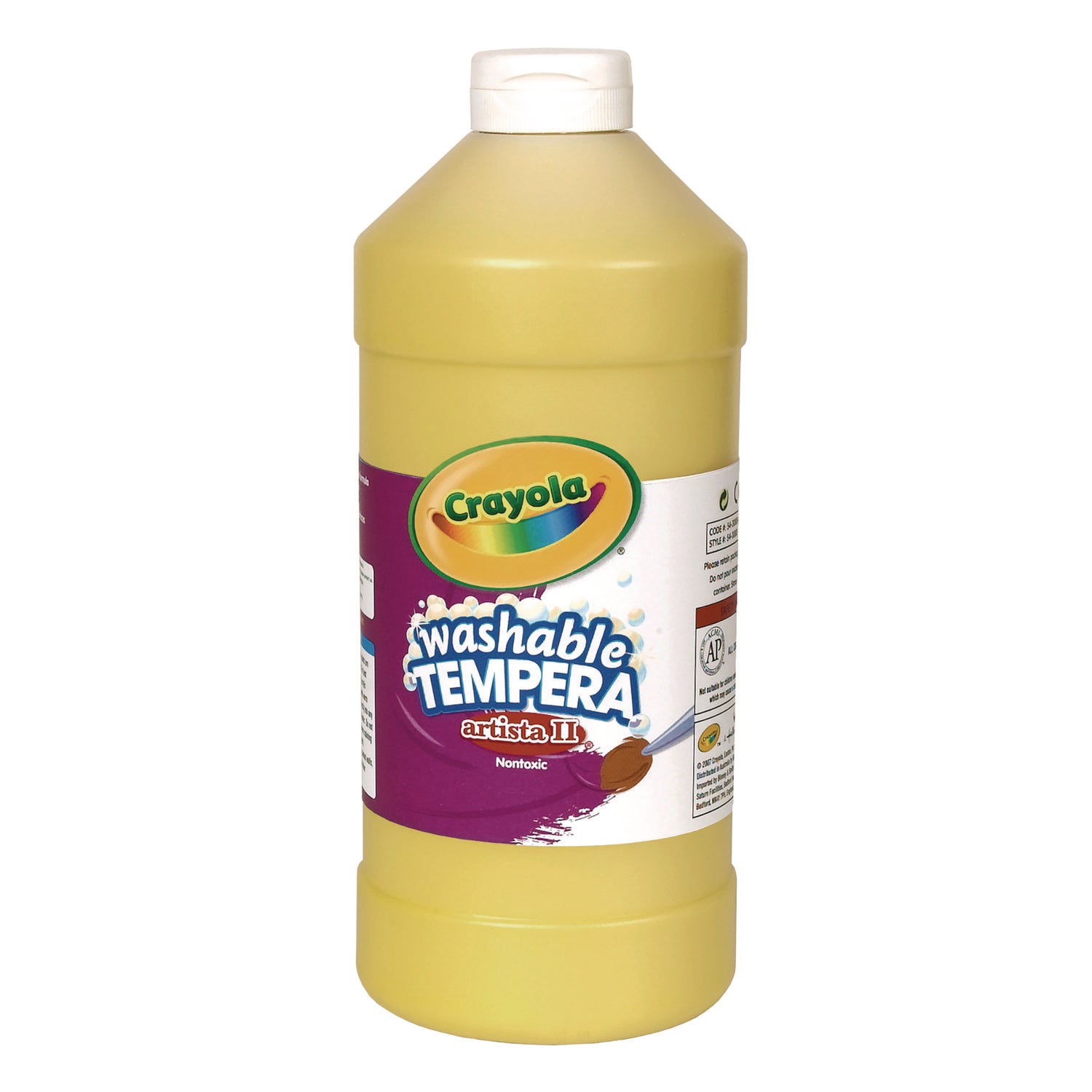 Artista II Washable Tempera Paint, Yellow, 32 oz Bottle - 