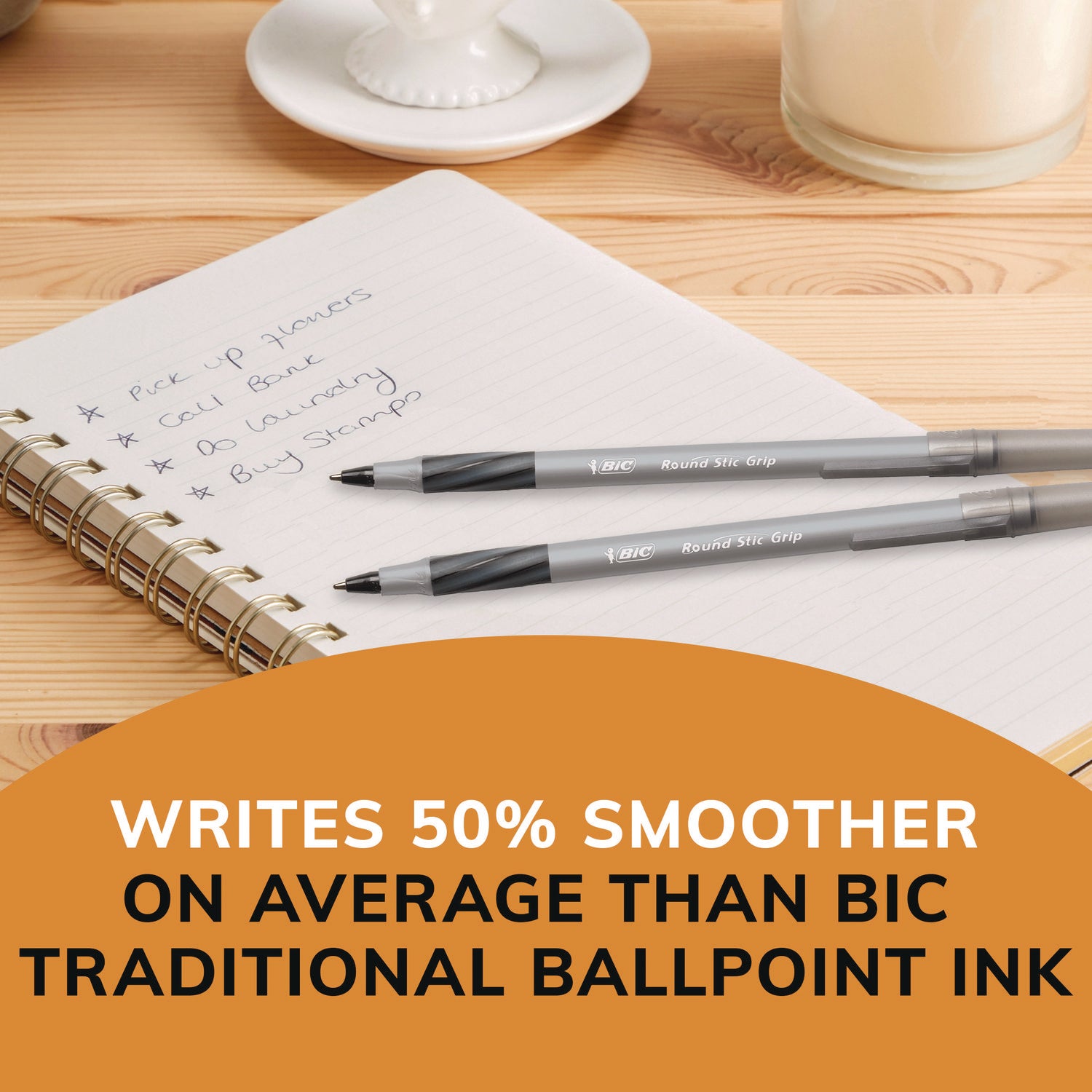 Round Stic Grip Xtra Comfort Ballpoint Pen, Stick, Fine 0.8 mm, Black Ink, Gray/Black Barrel, Dozen