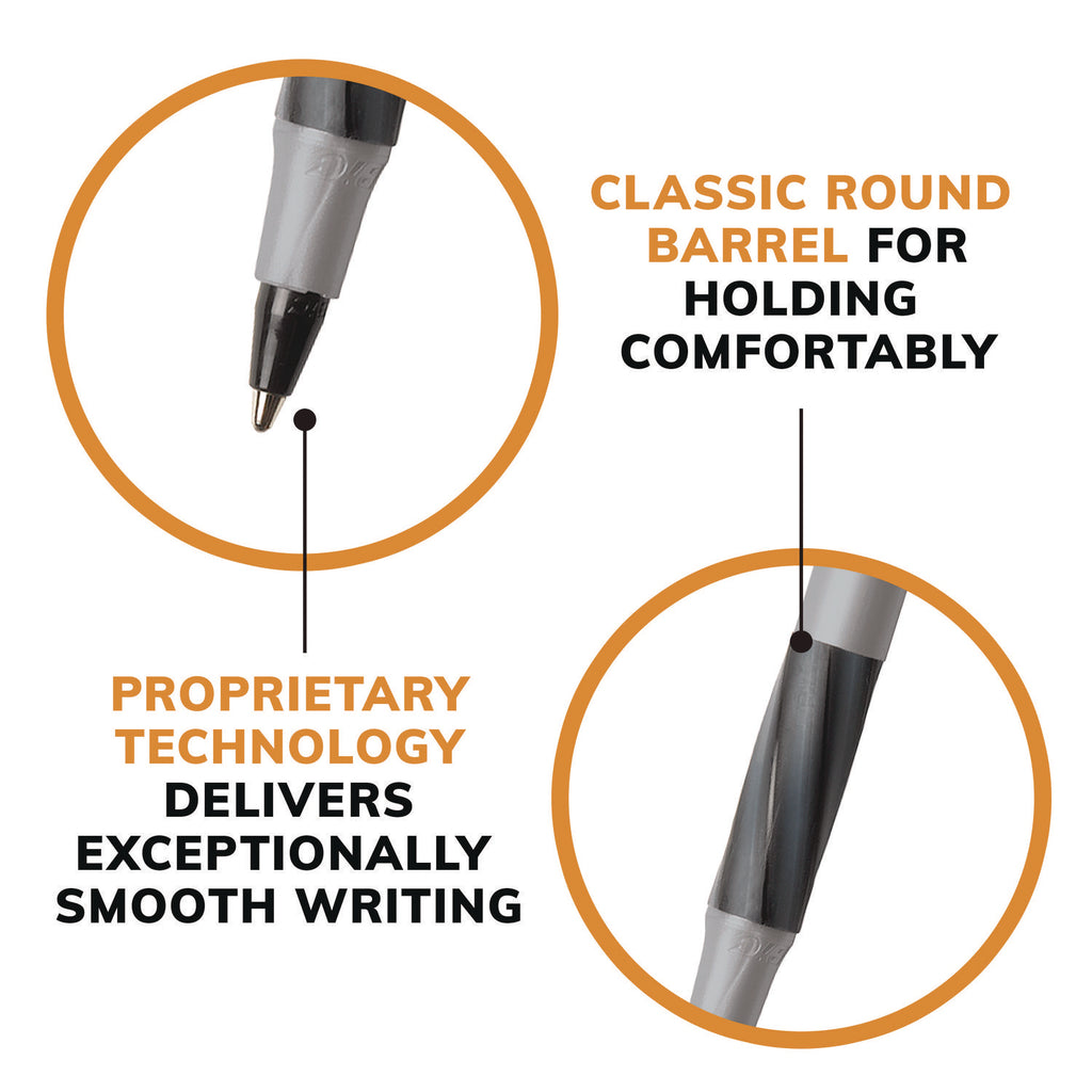 Round Stic Grip Xtra Comfort Ballpoint Pen, Stick, Fine 0.8 mm, Black Ink, Gray/Black Barrel, Dozen
