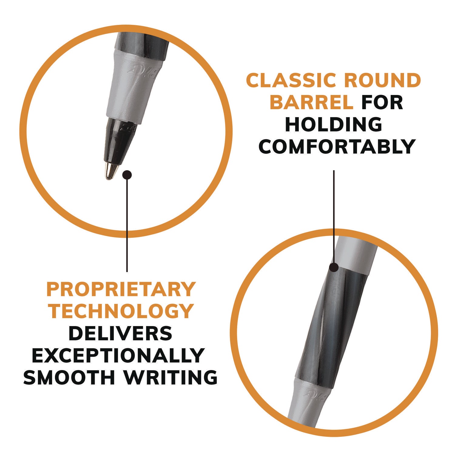 Round Stic Grip Xtra Comfort Ballpoint Pen, Stick, Fine 0.8 mm, Black Ink, Gray/Black Barrel, Dozen