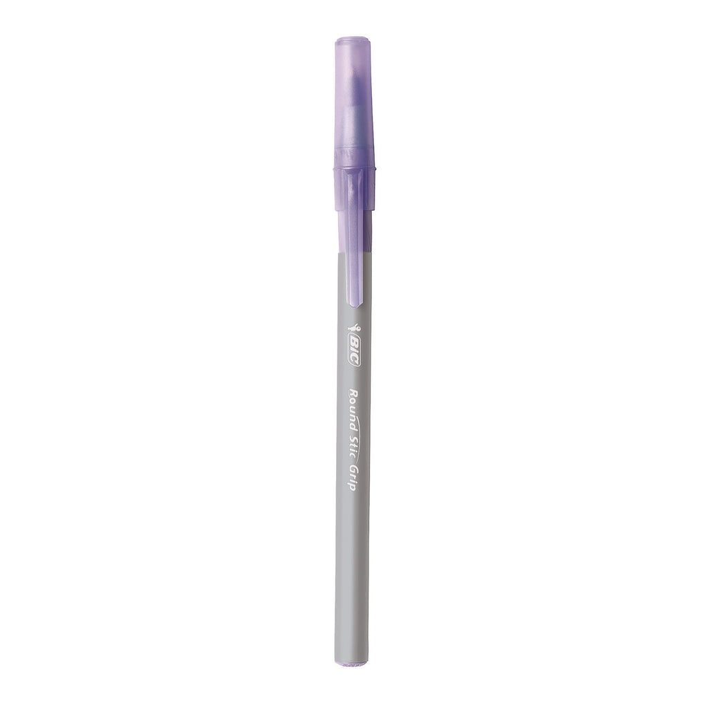 Round Stic Grip Xtra Comfort Ballpoint Pen, Easy-Glide, Stick, Medium 1.2 mm, Purple Ink, Gray/Purple Barrel, Dozen
